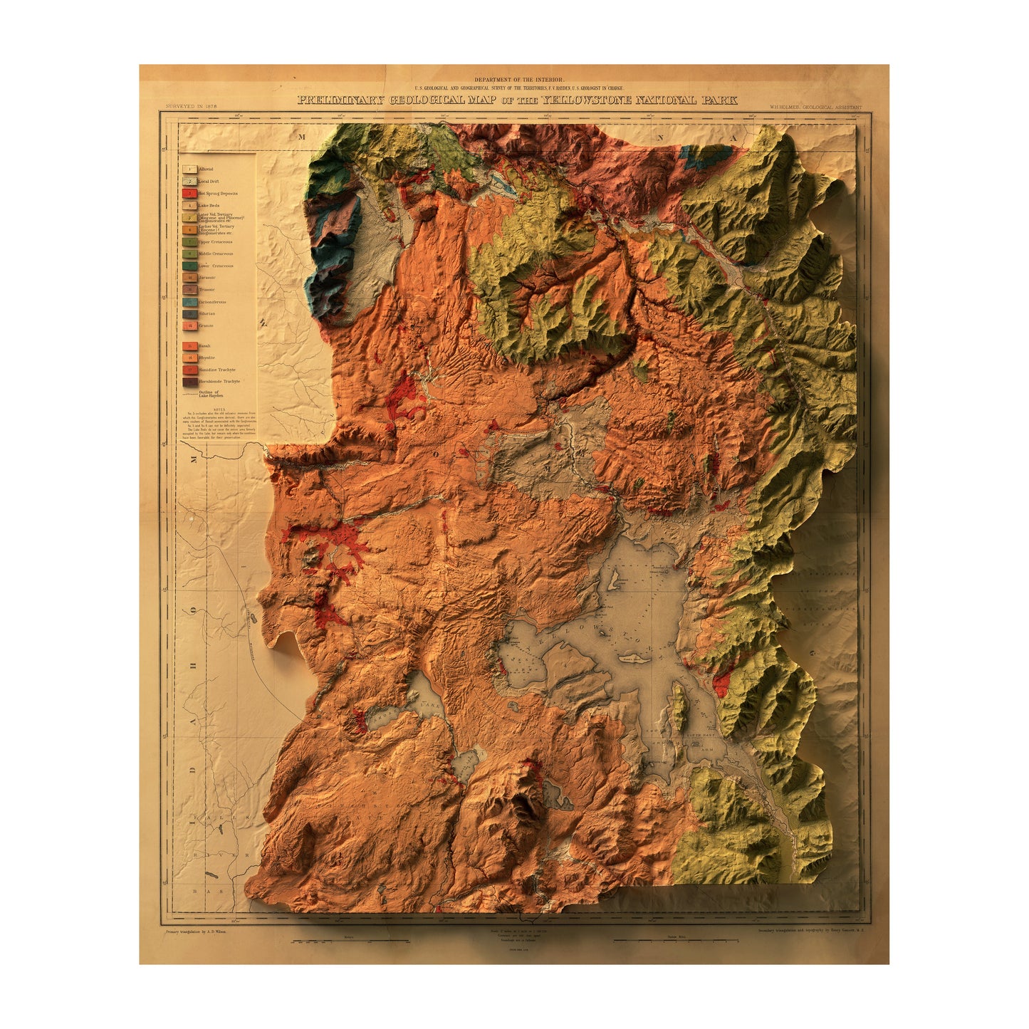 Vintage Yellowstone Relief Map - 1878