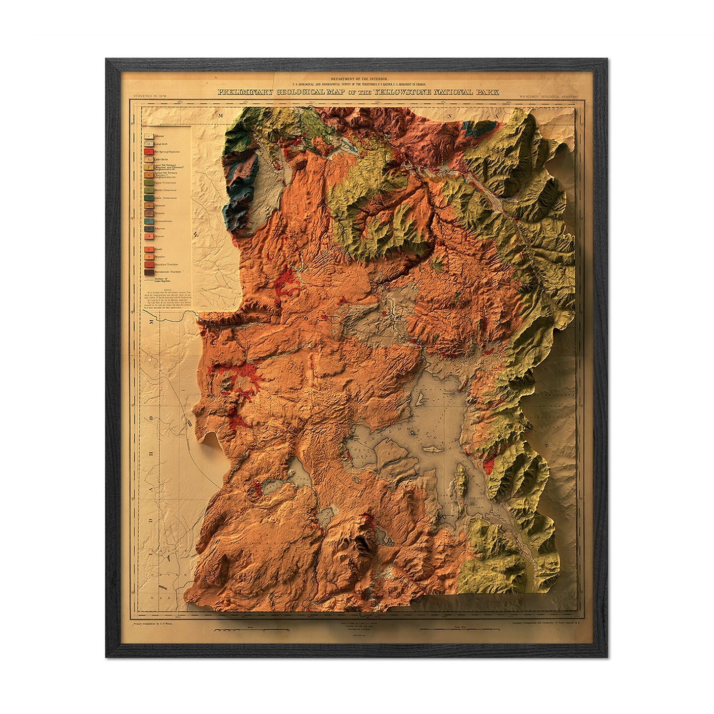 Vintage Yellowstone Relief Map - 1878