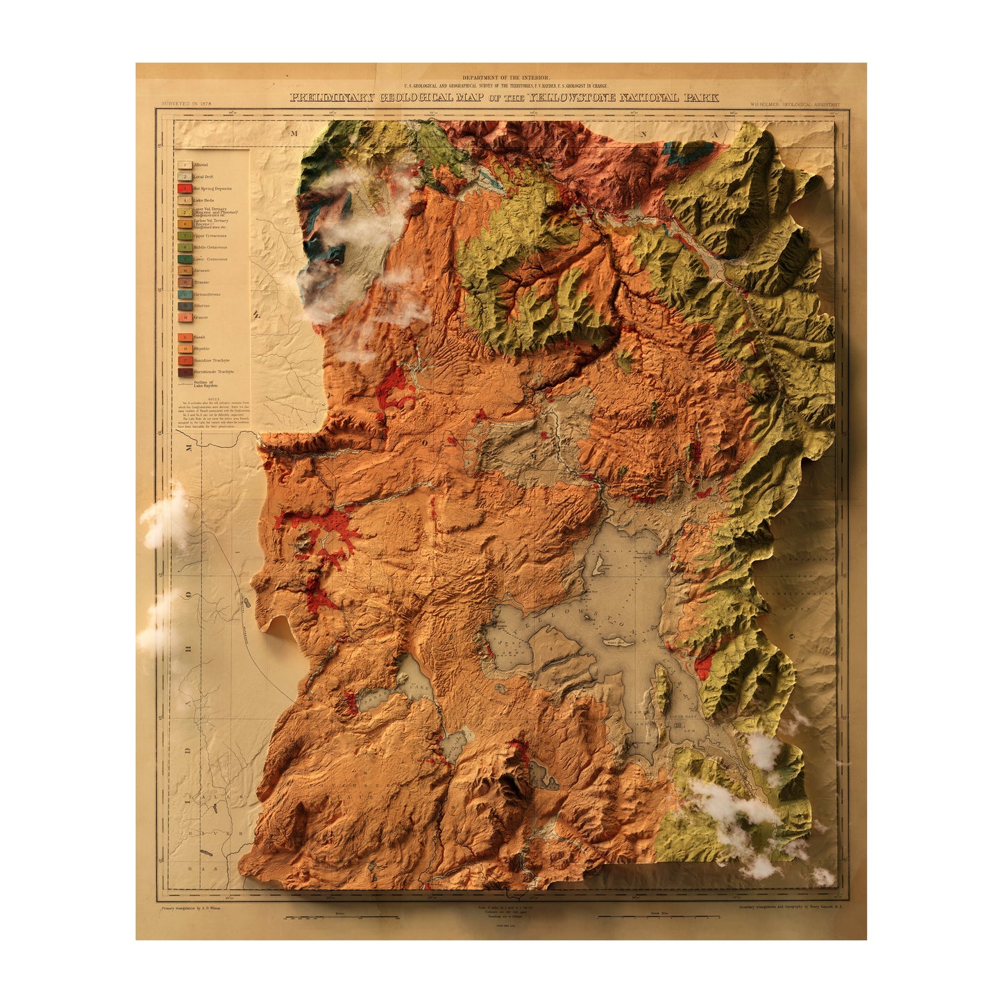 Vintage Yellowstone Relief Map - 1878