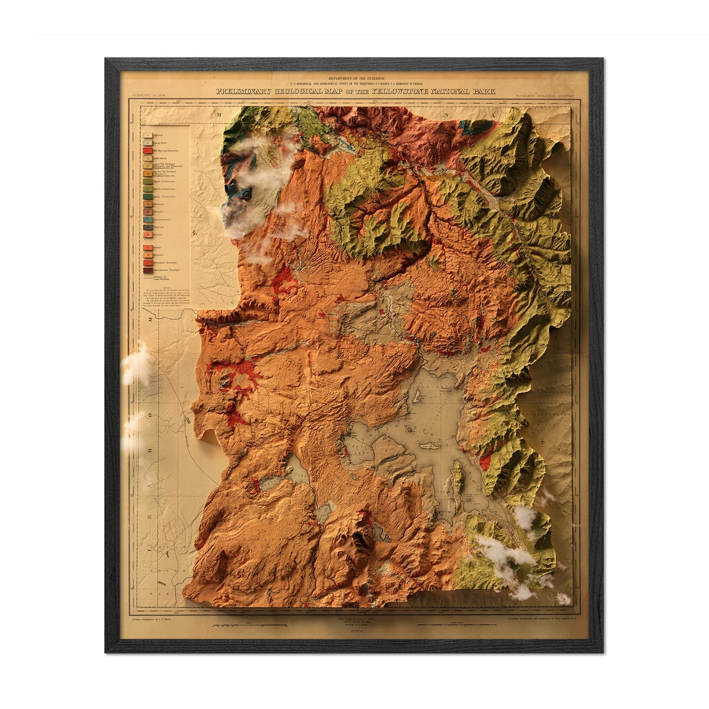 Vintage Yellowstone Relief Map - 1878