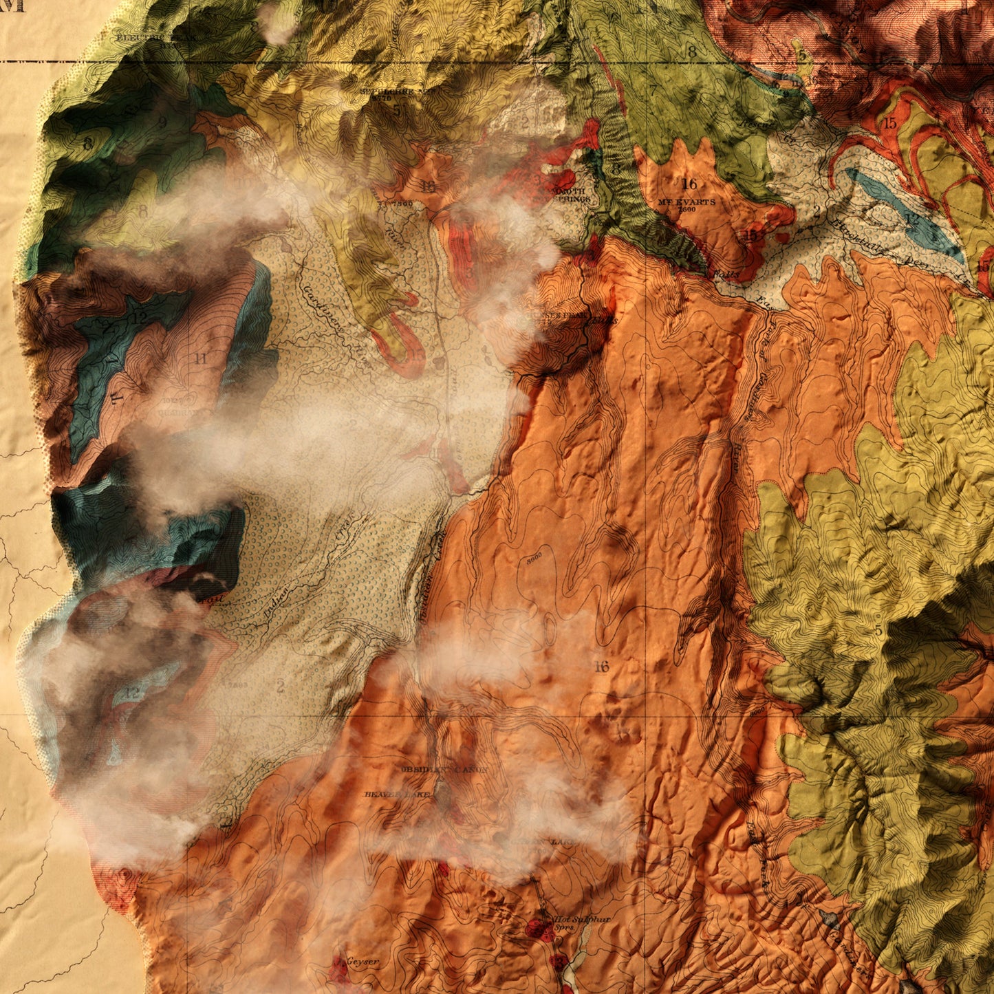 Yellowstone 1878 Shaded Relief Map