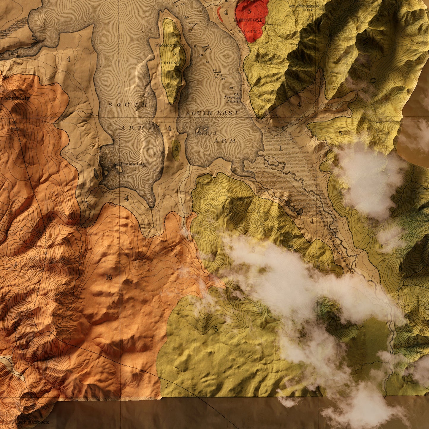 Yellowstone 1878 Shaded Relief Map