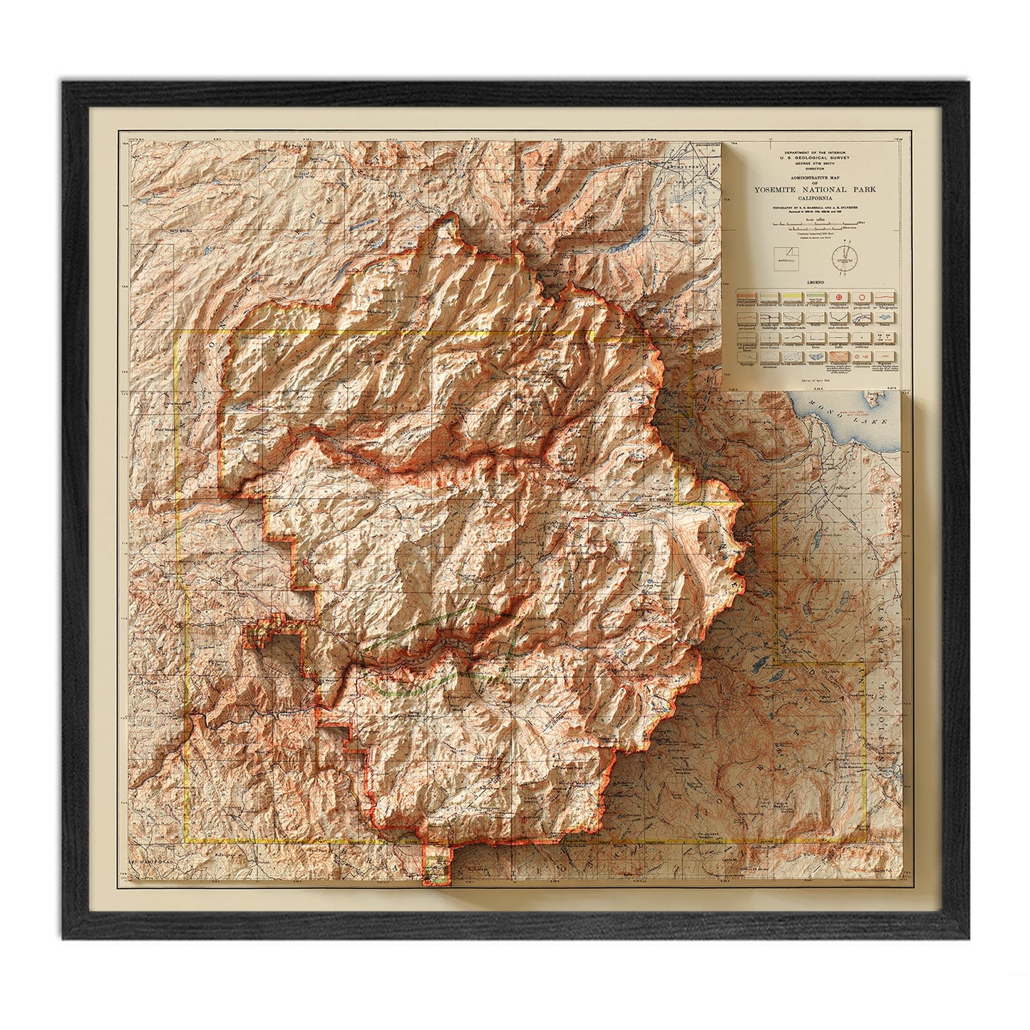 Vintage Relief Map of Yosemite National Park - 1910