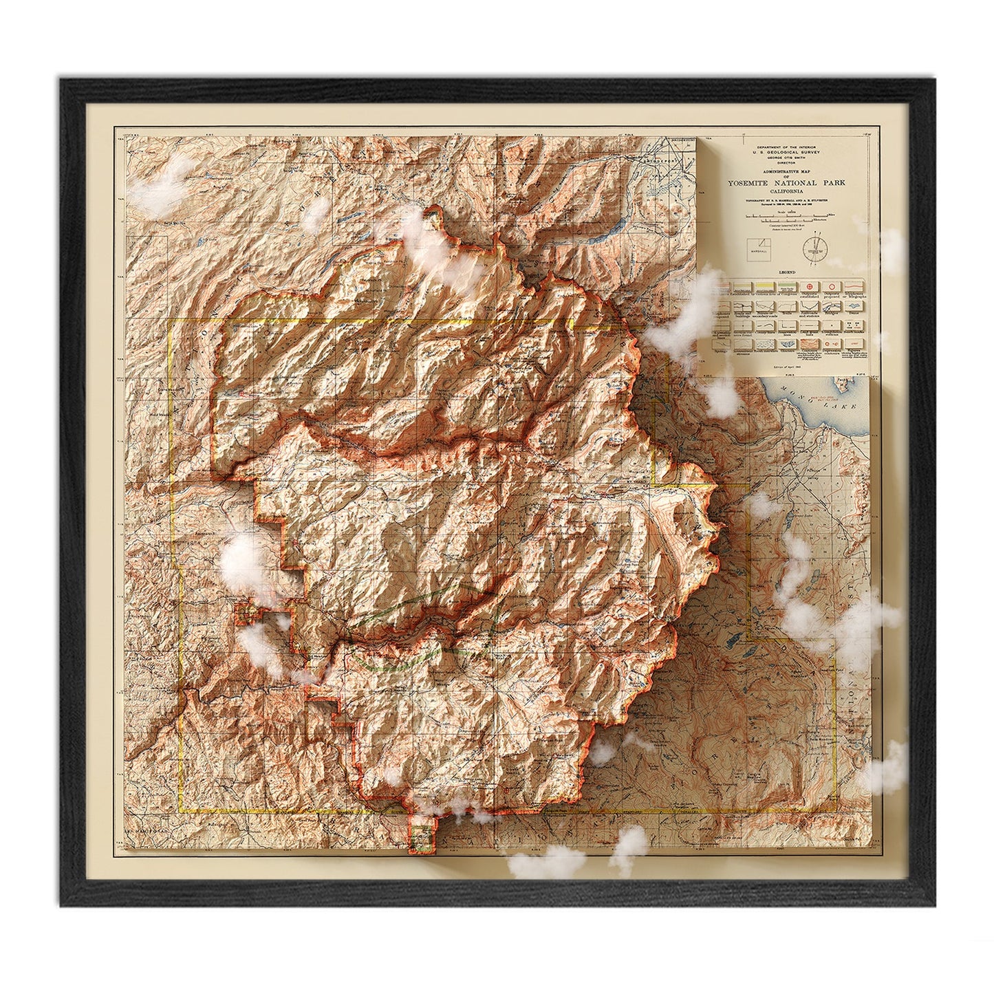 Vintage Relief Map of Yosemite National Park - 1910