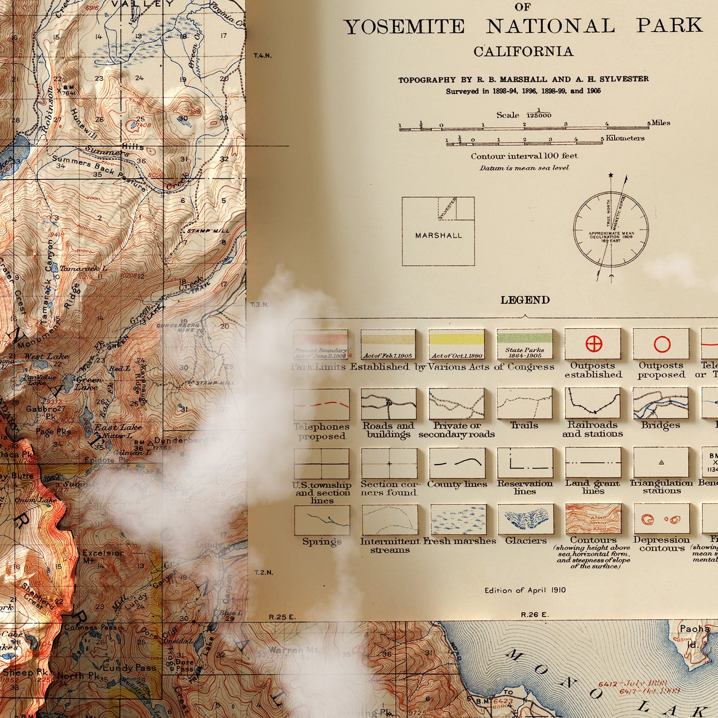 Yosemite 1910 Shaded Relief Map