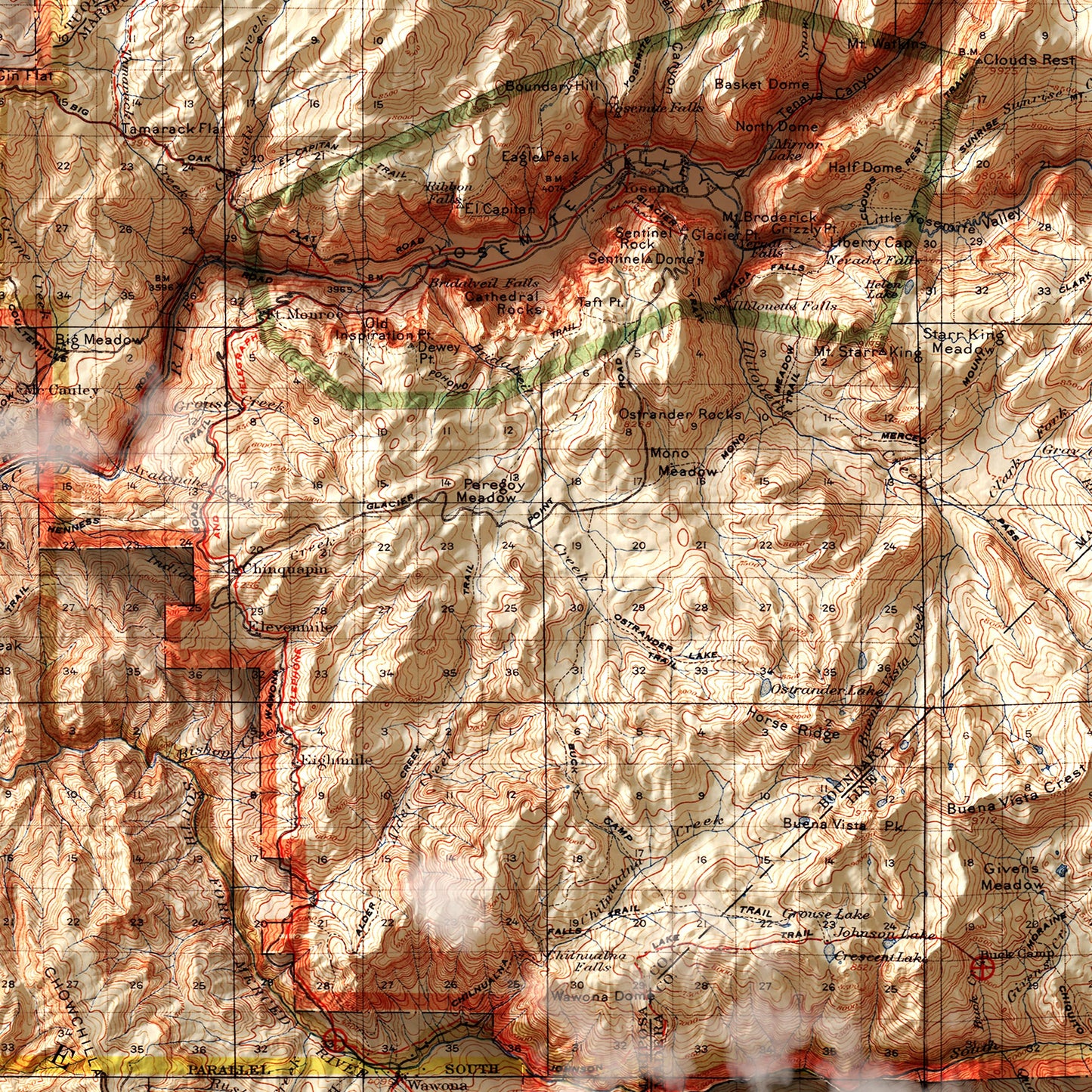 Yosemite 1910 Shaded Relief Map