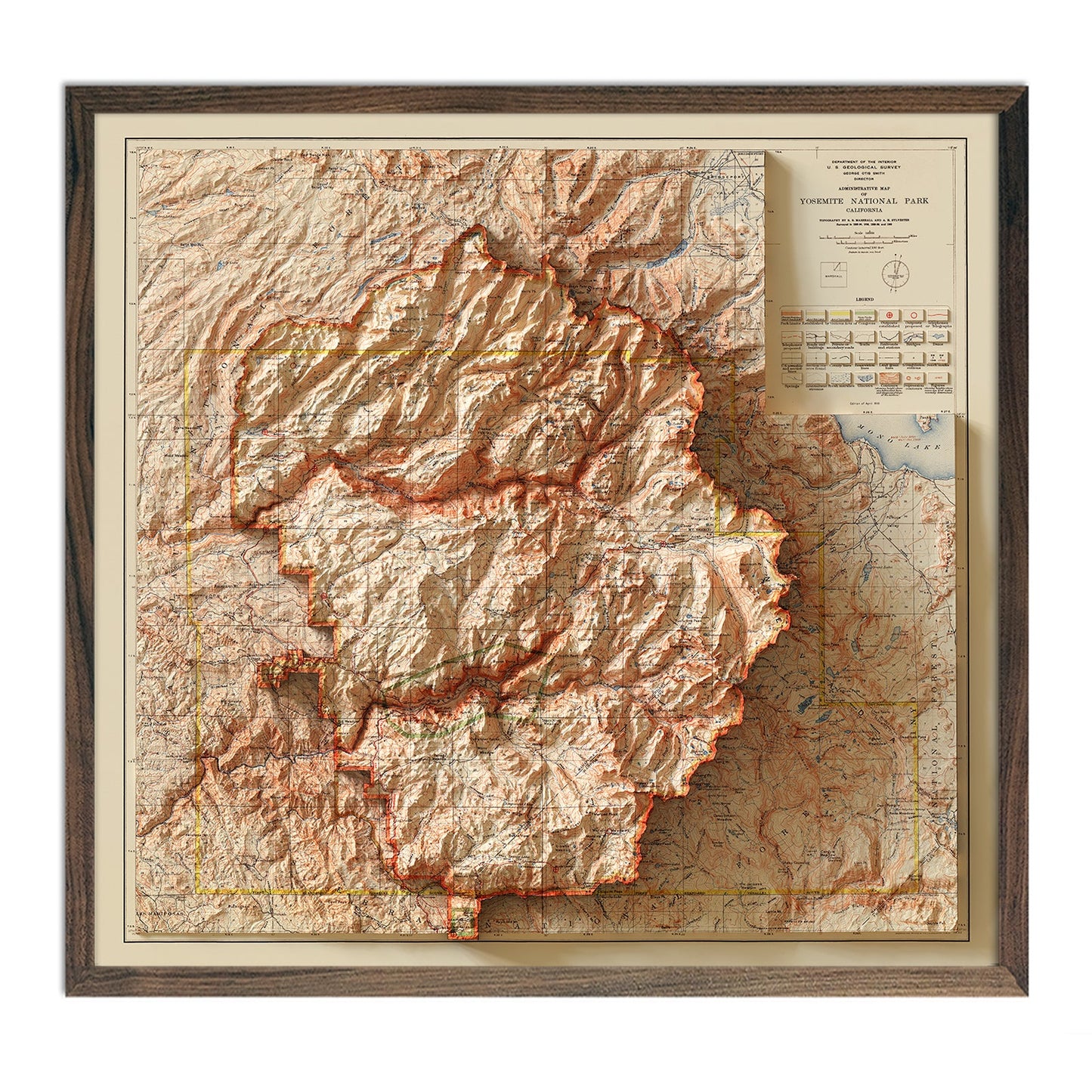 Vintage Relief Map of Yosemite National Park - 1910
