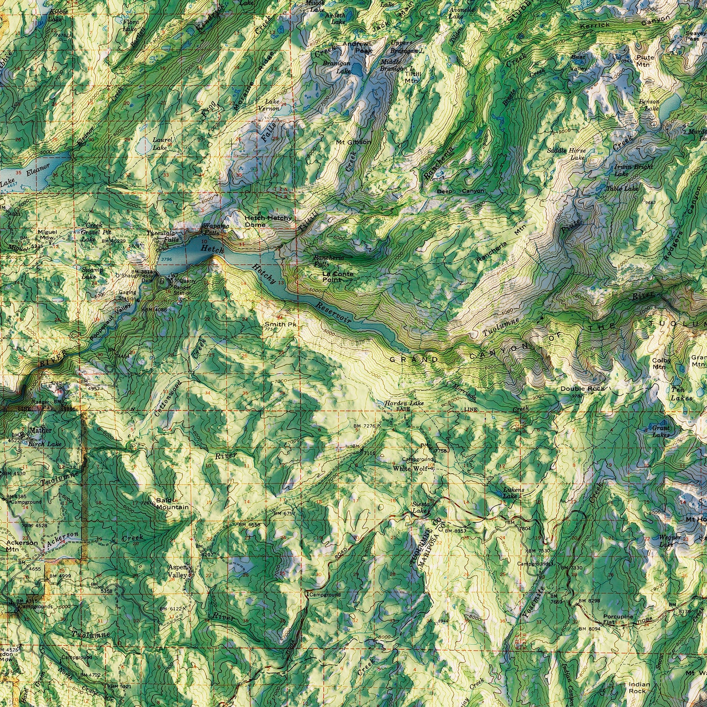 Yosemite National Park 1958 Shaded Relief Map