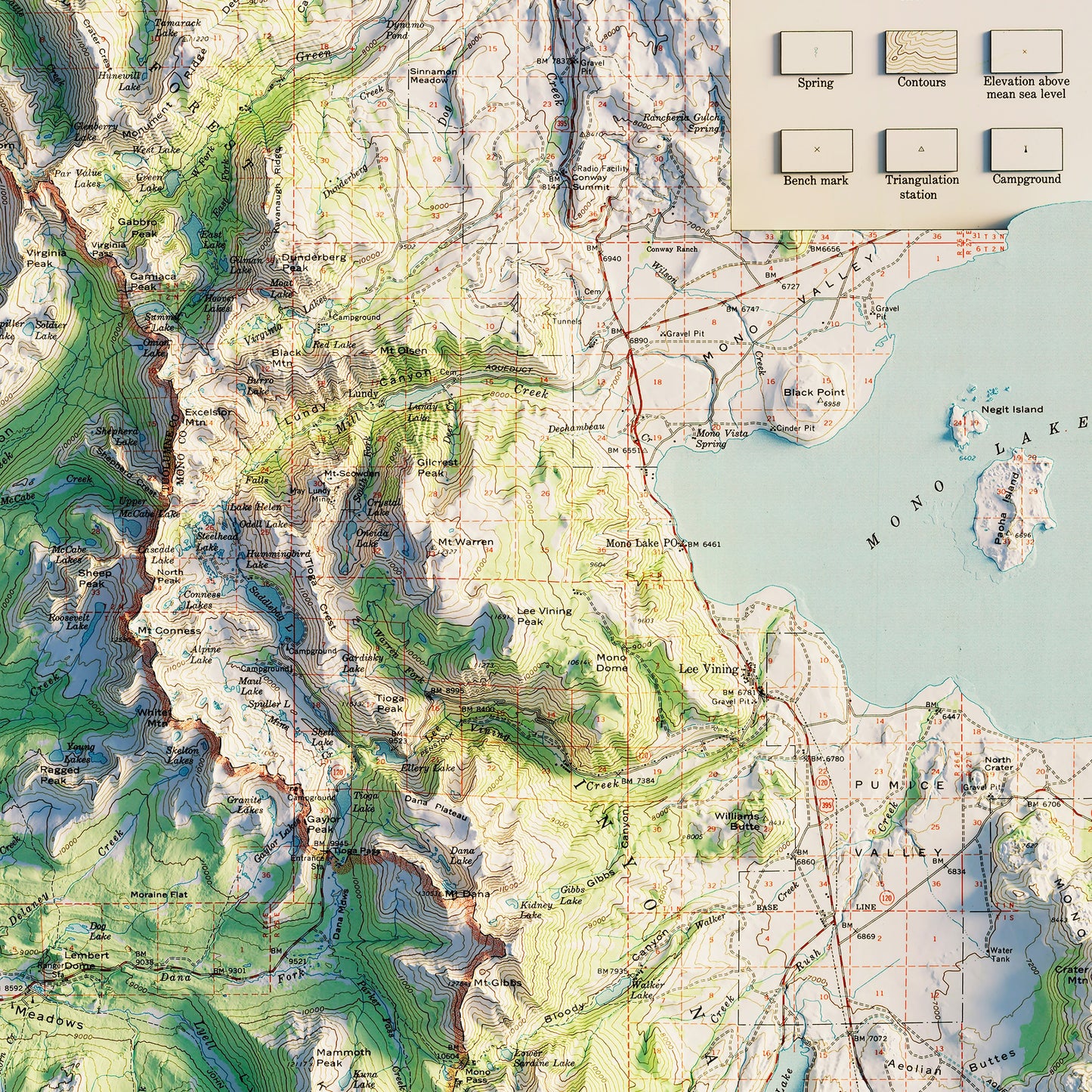 Yosemite National Park 1958 Shaded Relief Map