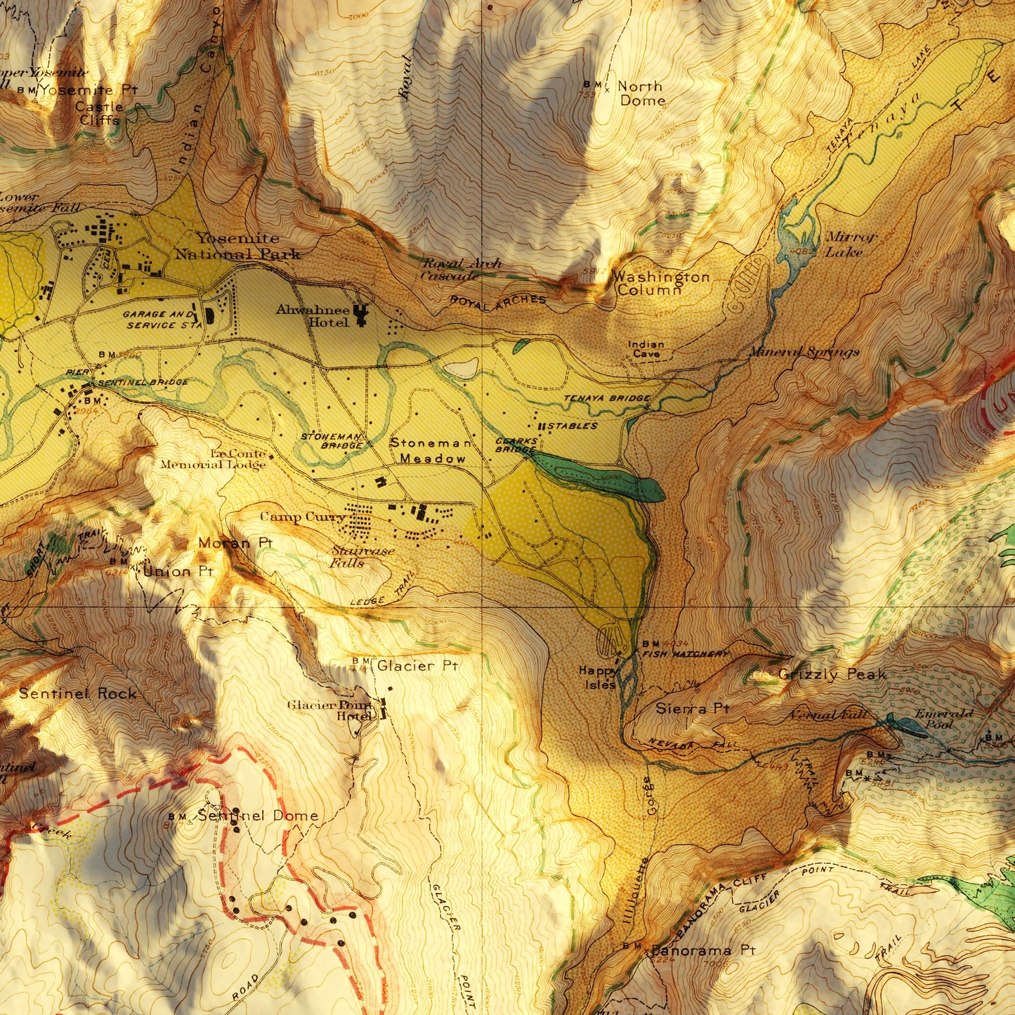 Yosemite Valley 1930 Shaded Relief Map