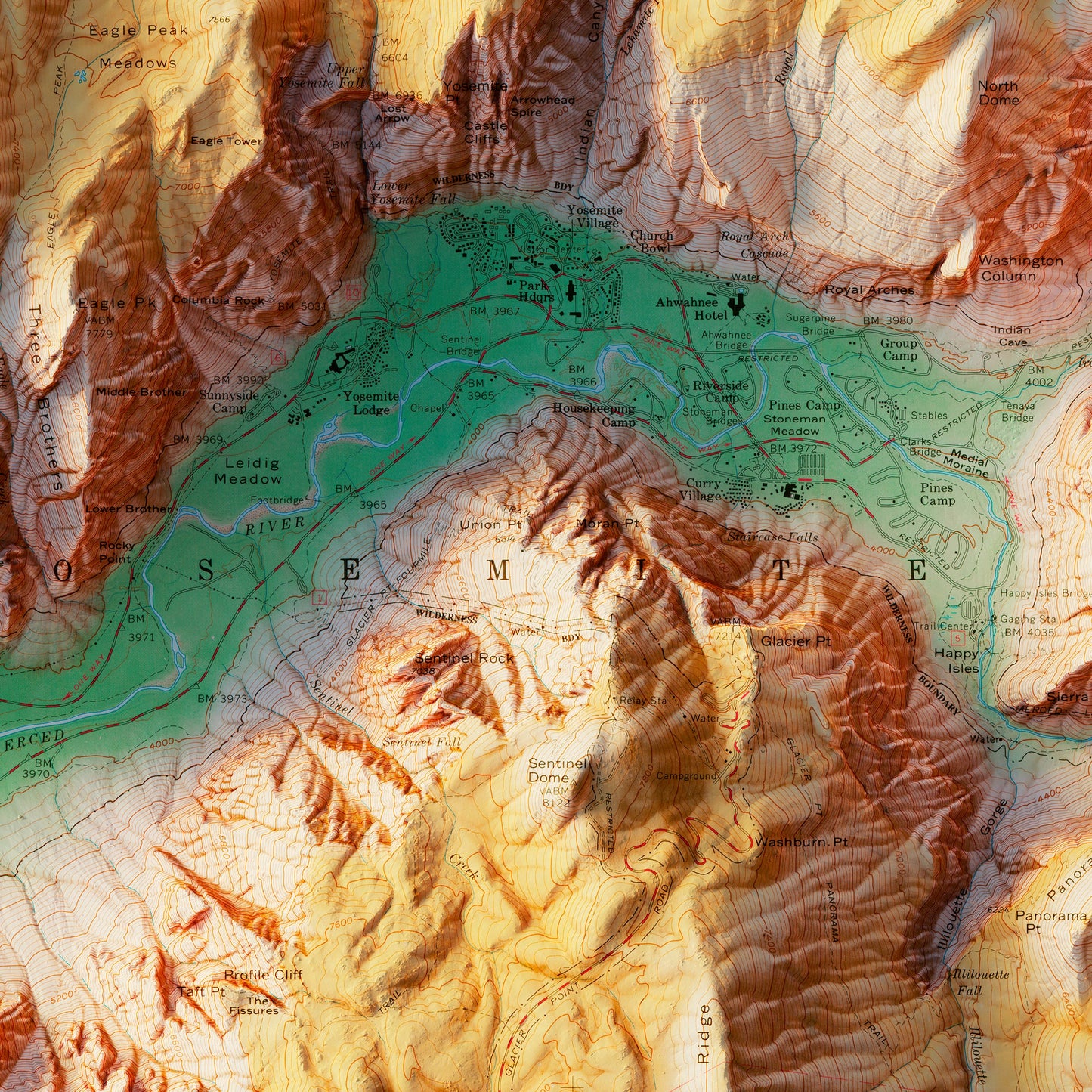 Yosemite Valley 1970 Shaded Relief Map
