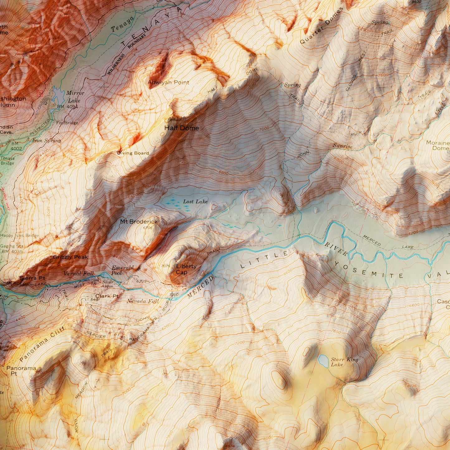 Yosemite Valley 1970 Shaded Relief Map