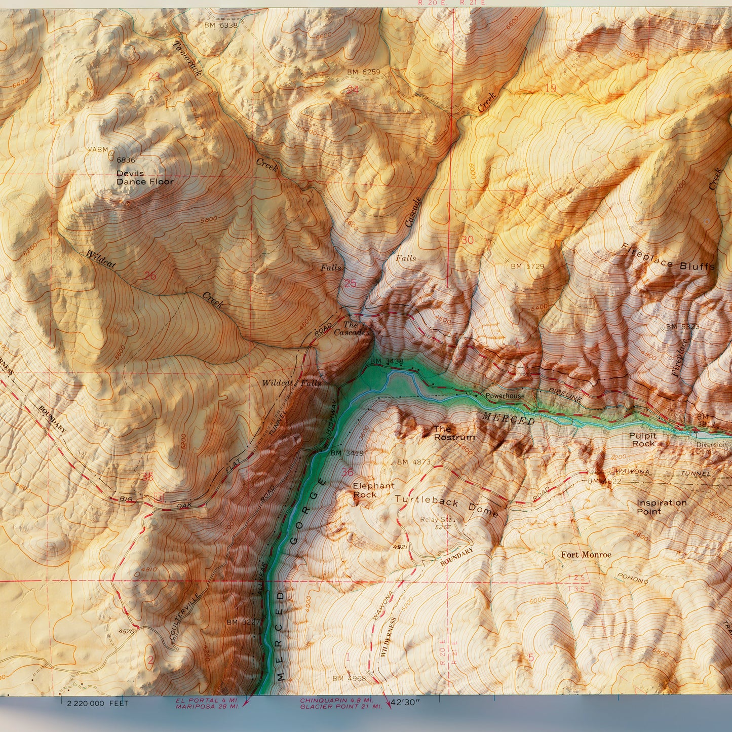 Yosemite Valley 1970 Shaded Relief Map