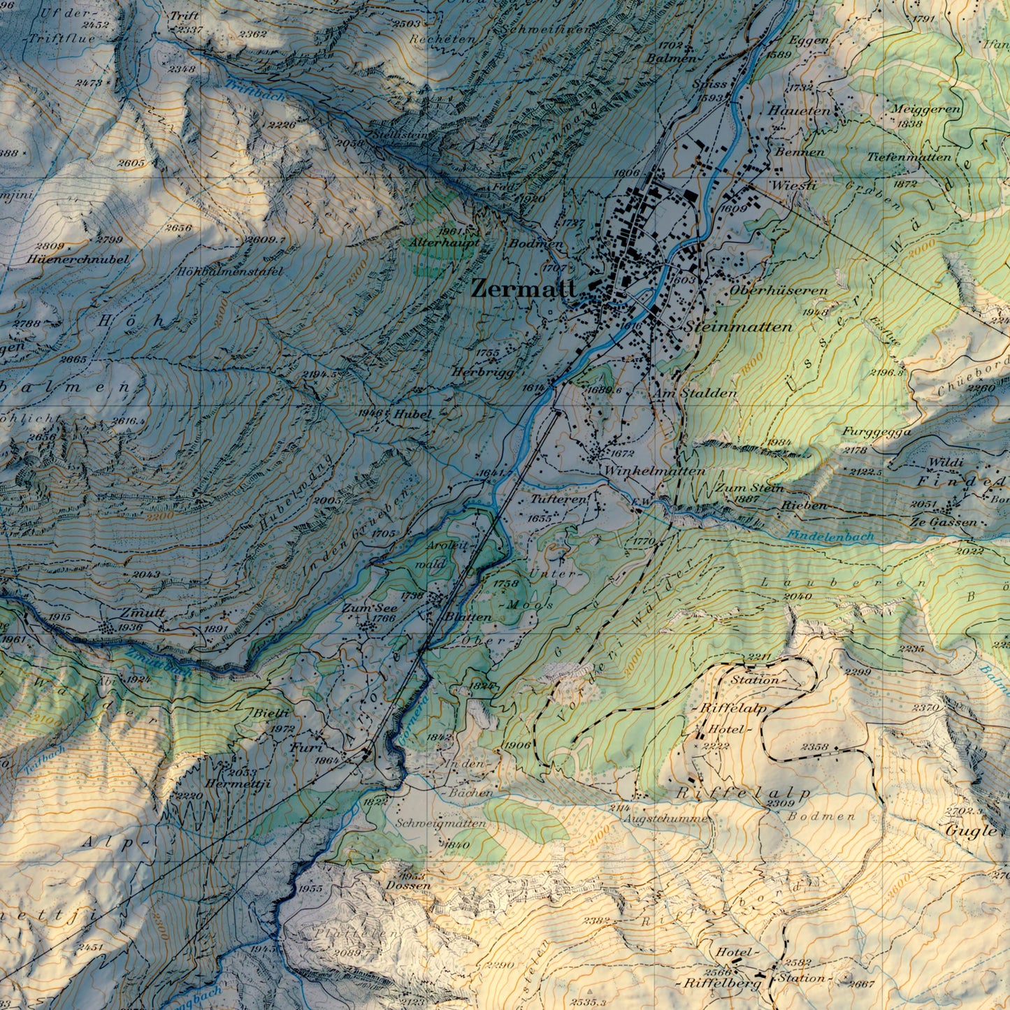 Zermatt 1970 Shaded Relief Map