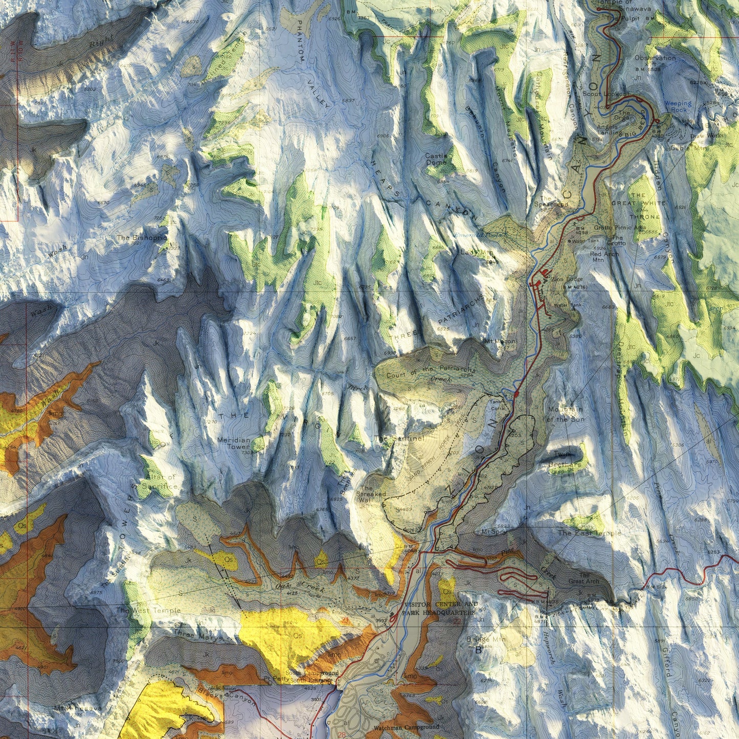 Zion 1987 Shaded Relief Map