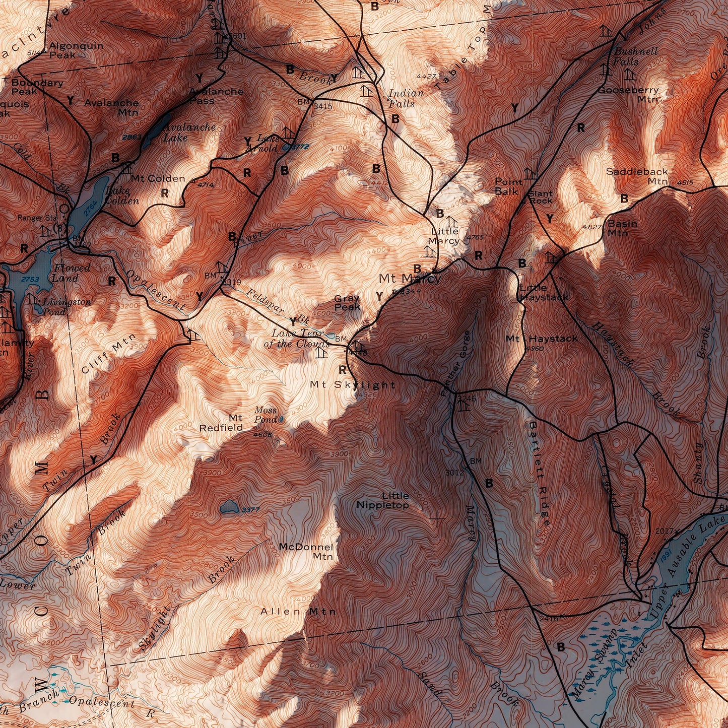 Adirondack Trails 1974 Shaded Relief Map