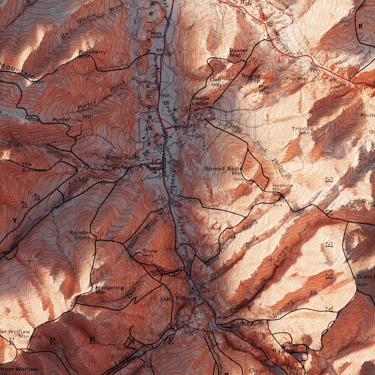 Adirondack Trails 1974 Shaded Relief Map