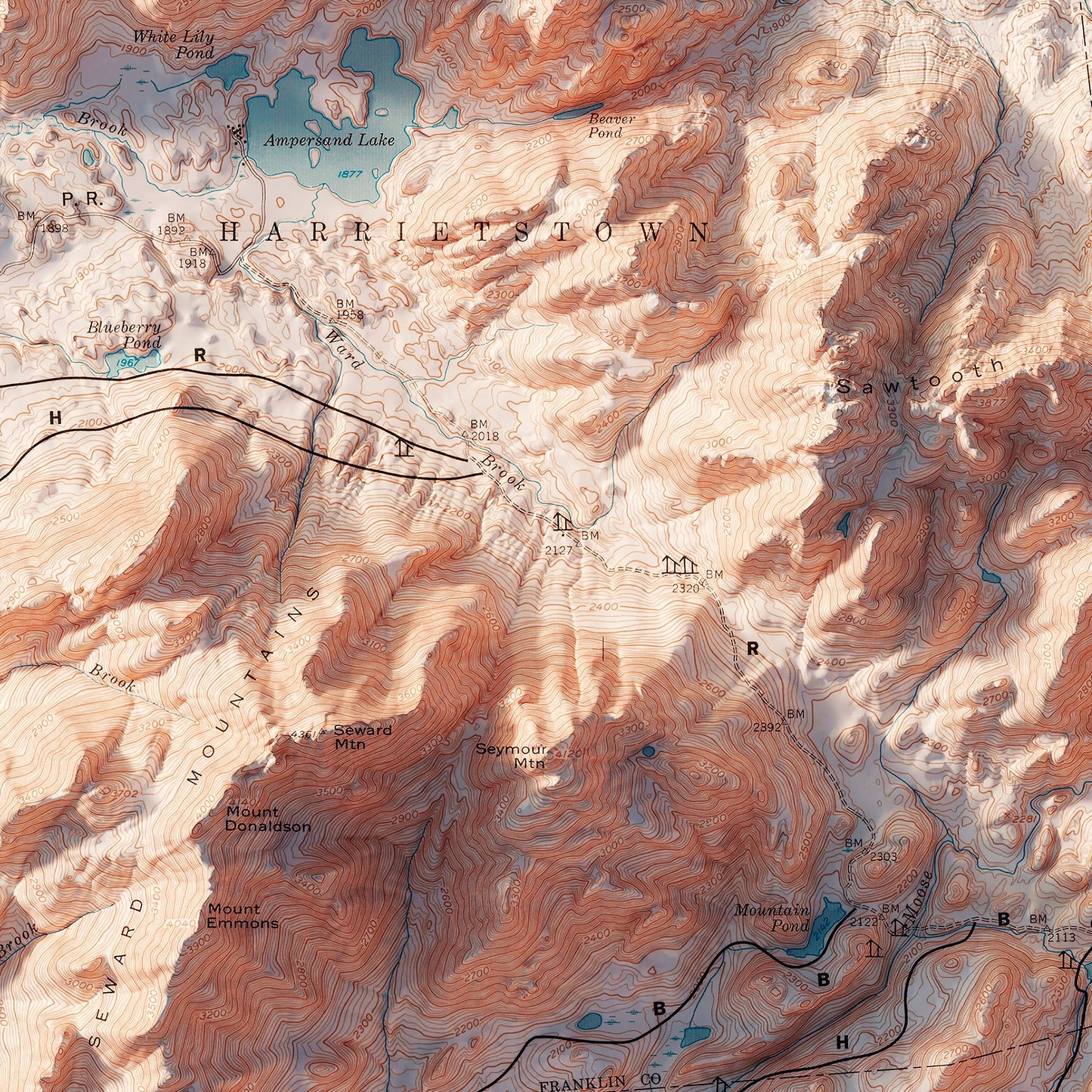 Adirondack Trails 1974 Shaded Relief Map