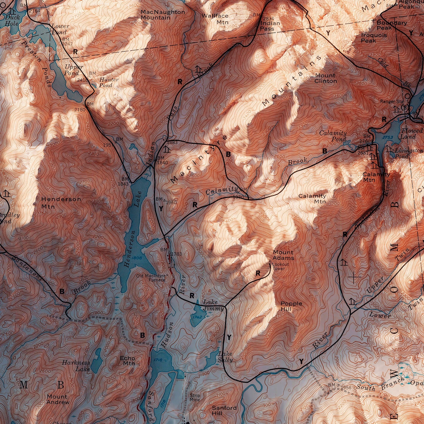 Adirondack Trails 1974 Shaded Relief Map