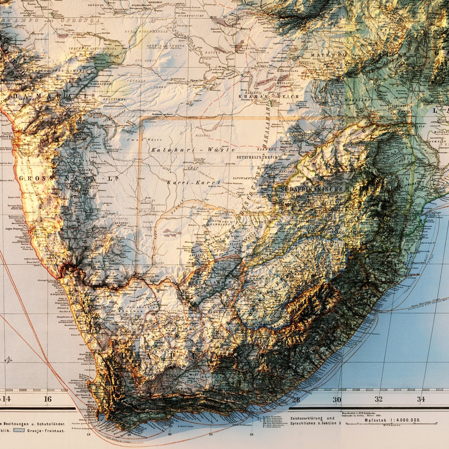 Africa 1885 Shaded Relief Map