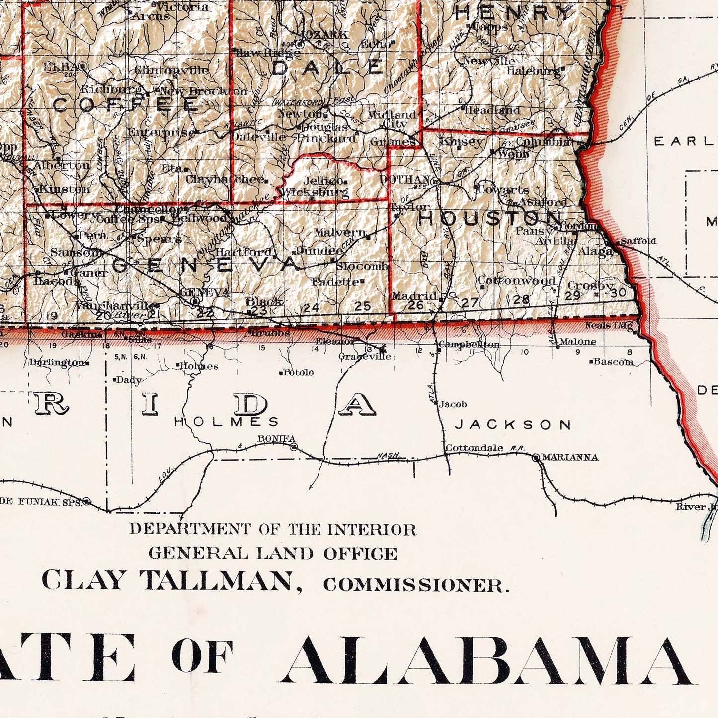 Alabama 1915 Shaded Relief Map
