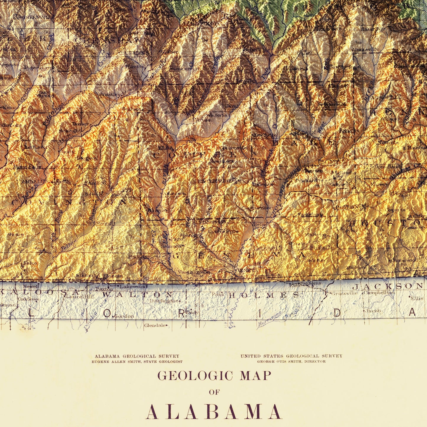 Alabama Geological 1926 Shaded Relief Map