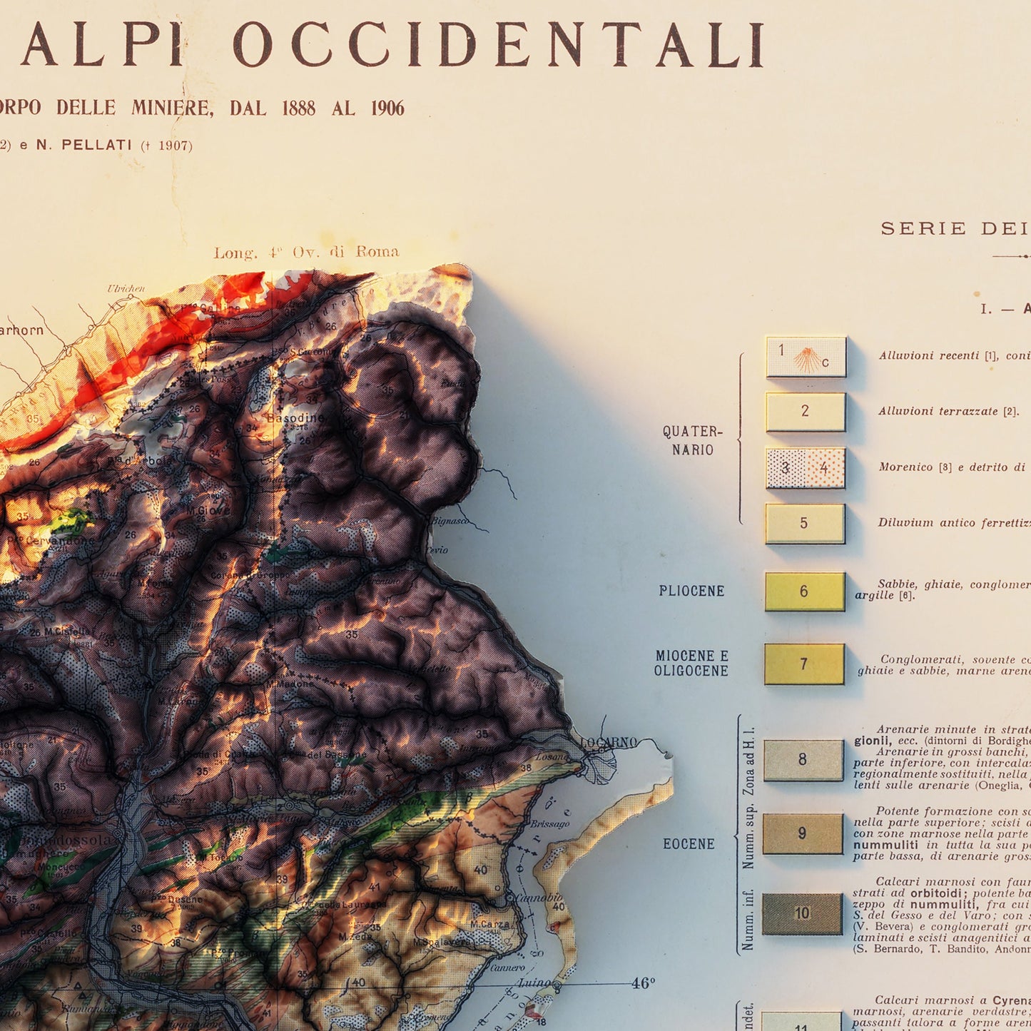 Alpi Occidentali 1908 Shaded Relief Map