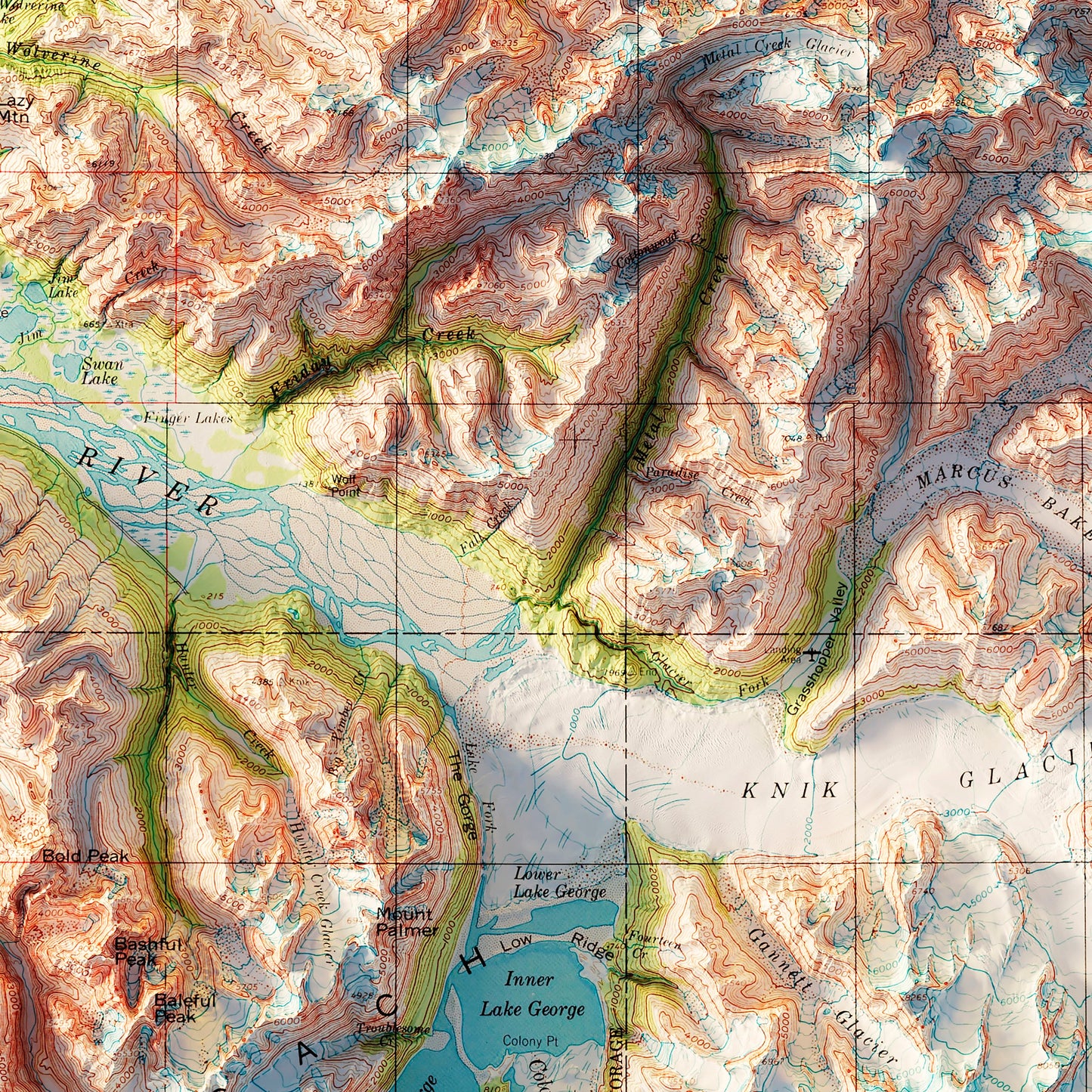 Anchorage, Alaska 1979 Shaded Relief Map