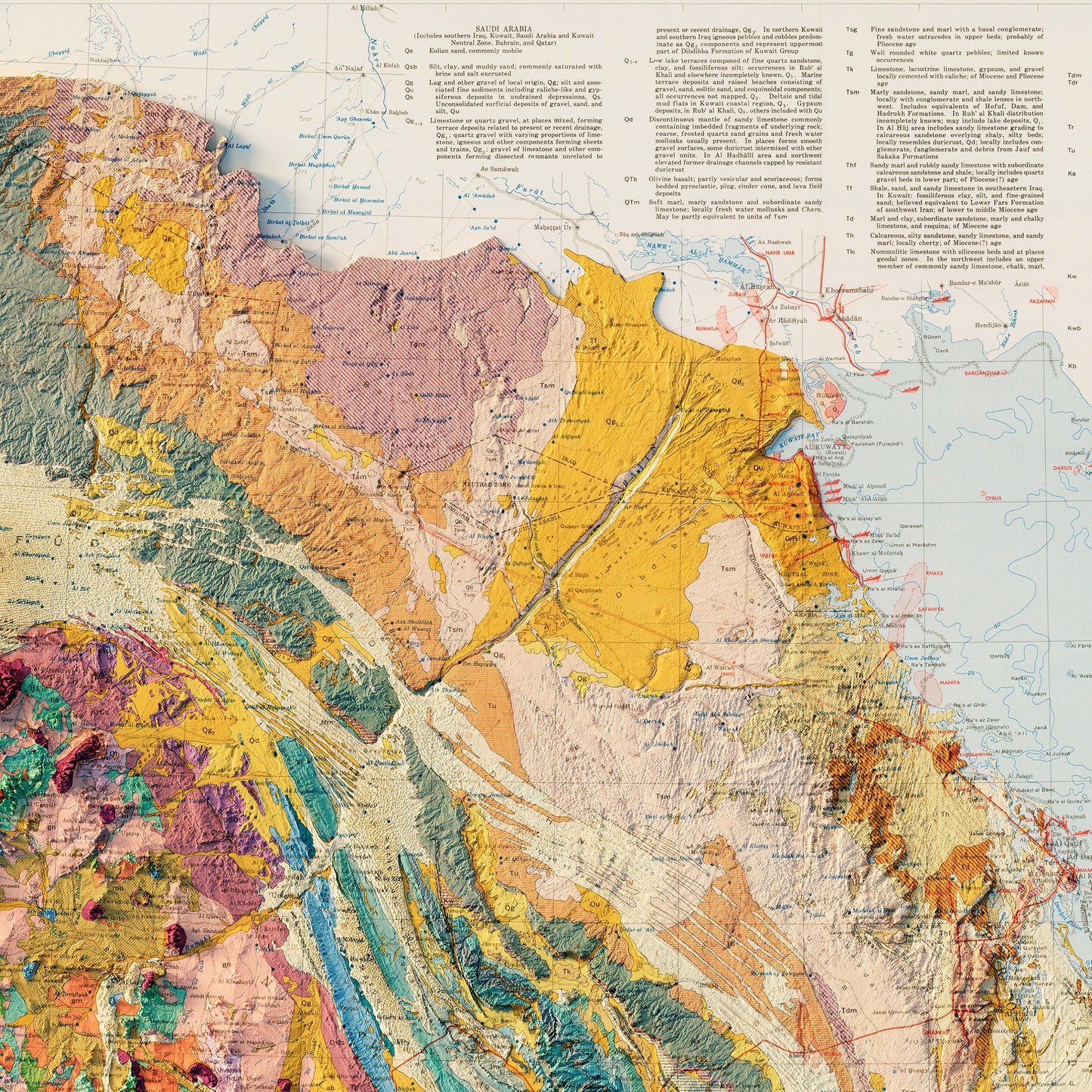 Arabian Peninsula 1963 Shaded Relief Map