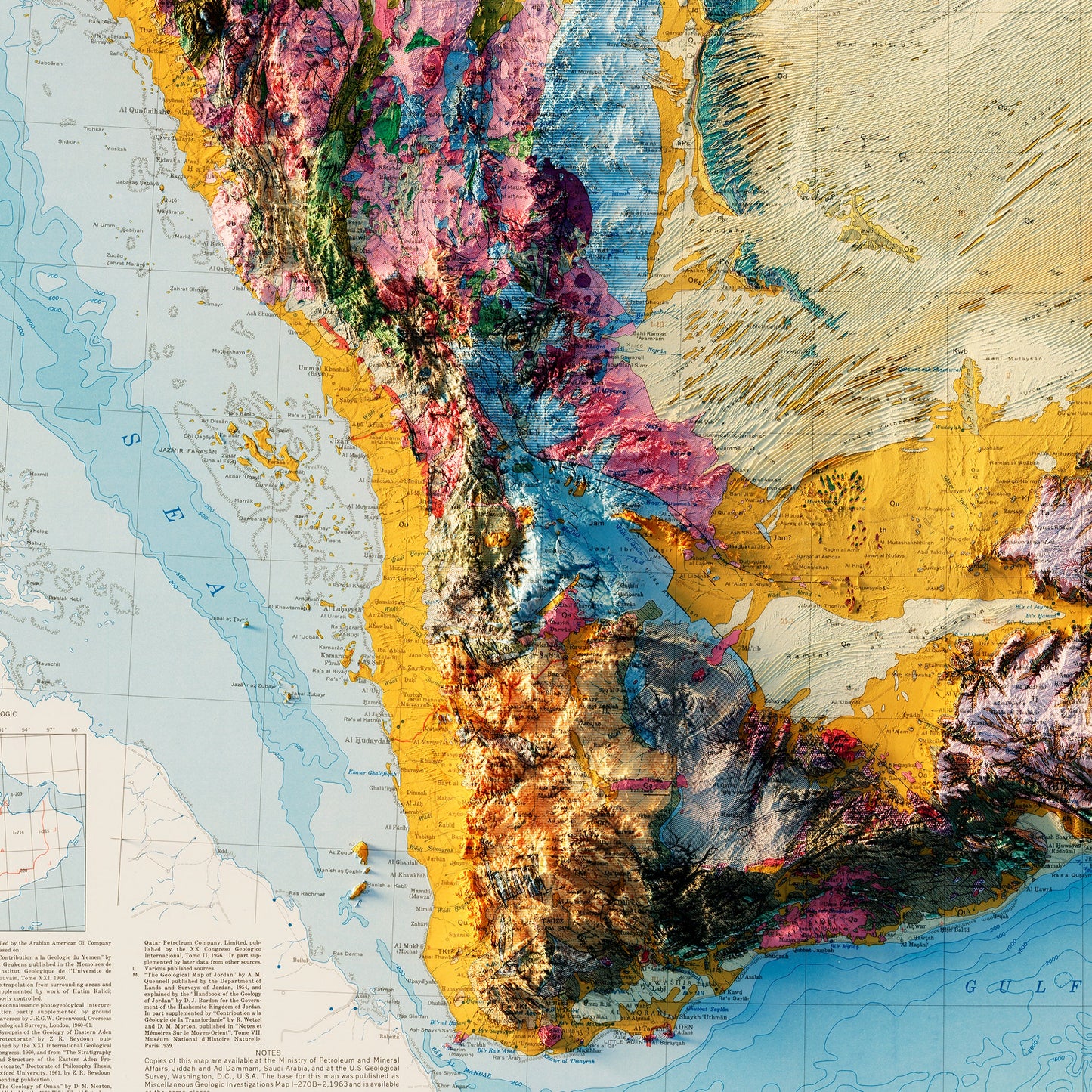Arabian Peninsula 1963 Shaded Relief Map