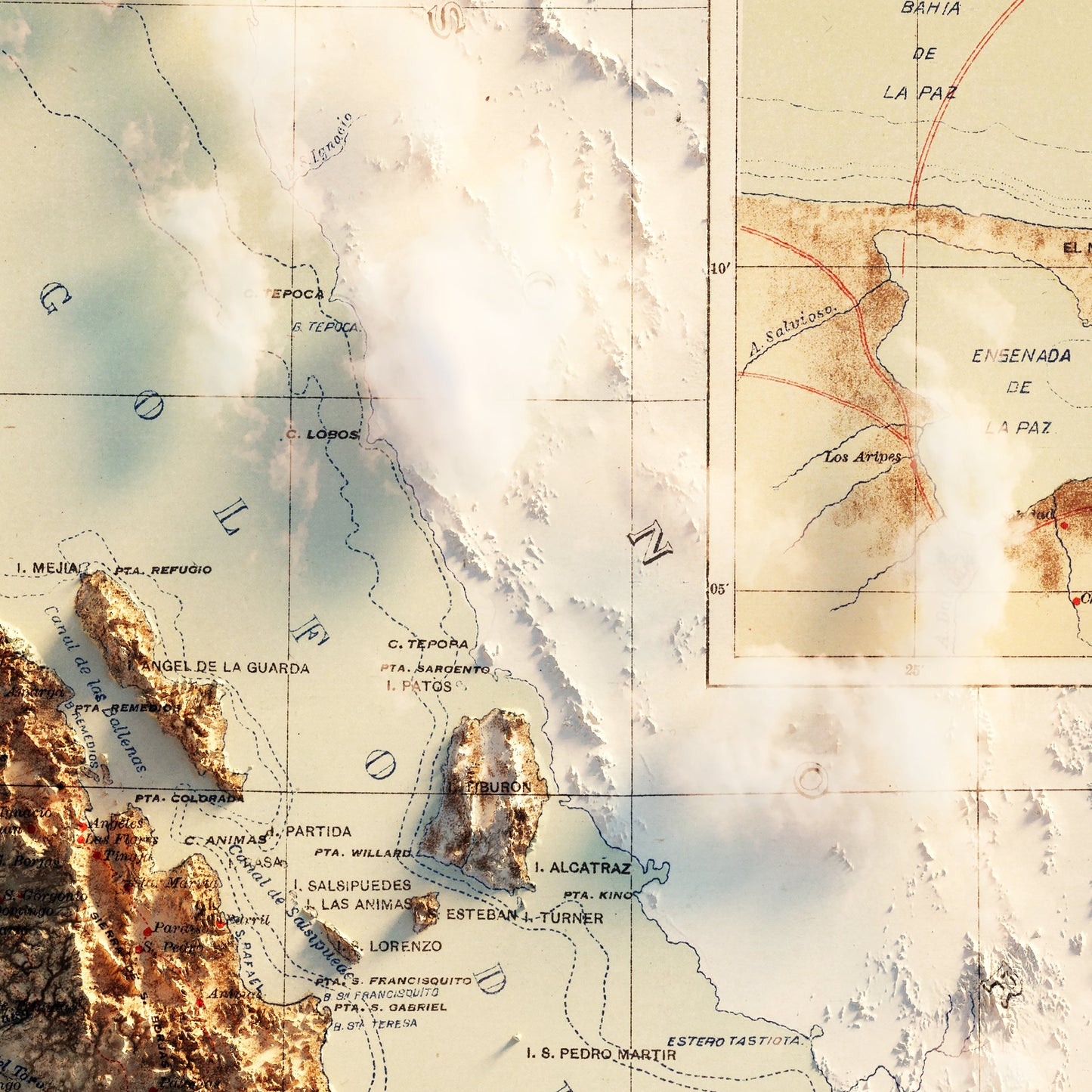Baja, MX 1922 Shaded Relief Map