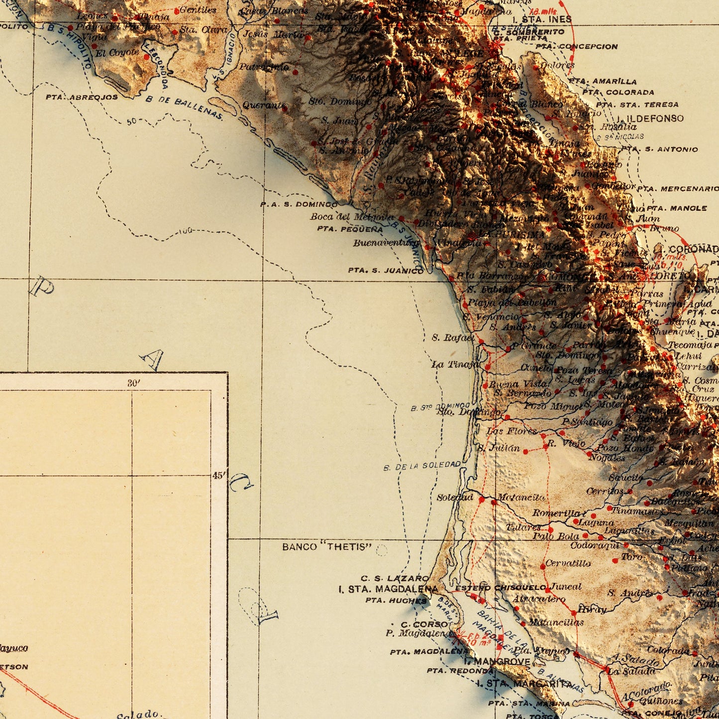 Baja, MX 1922 Shaded Relief Map