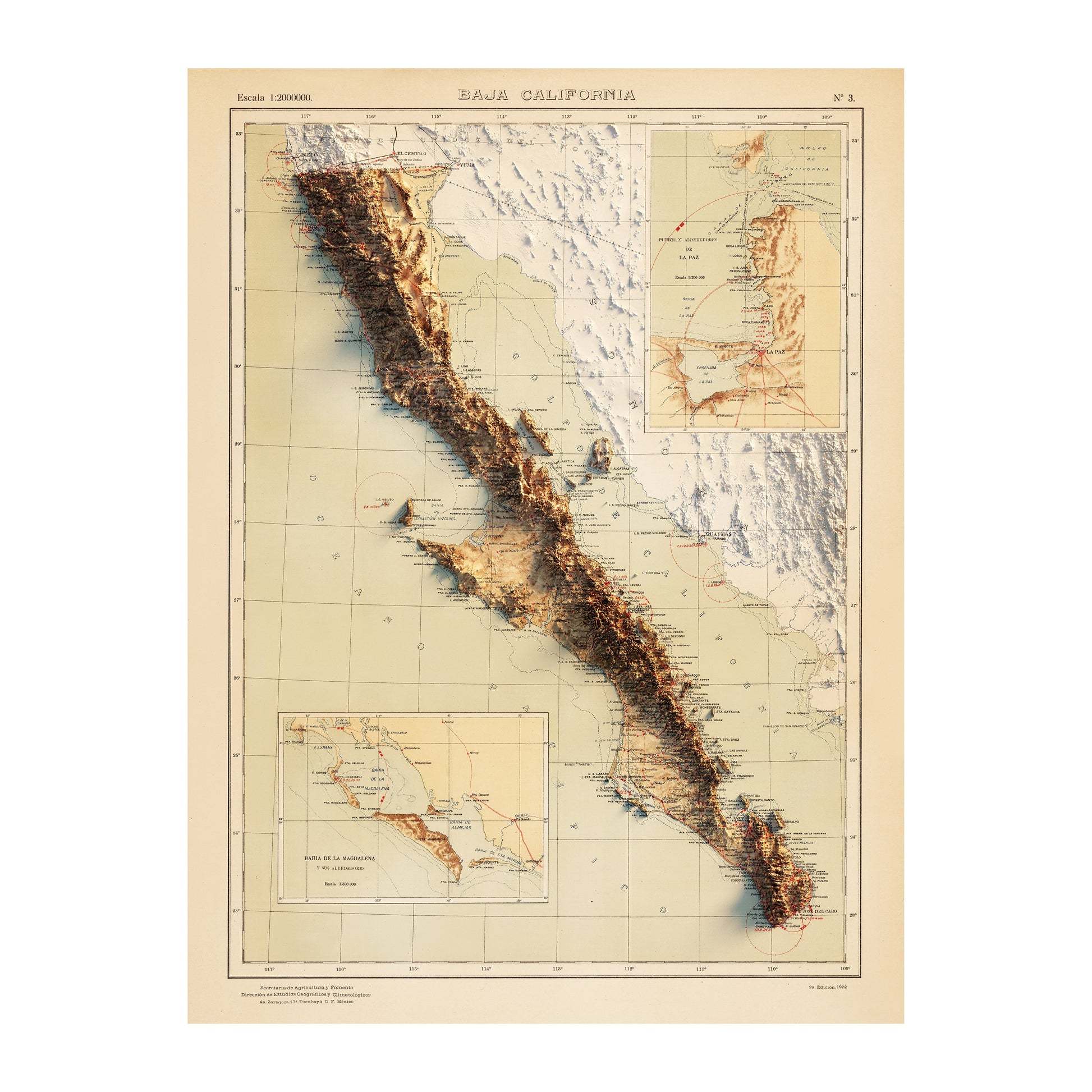 Vintage Baja Relief Map - 1922