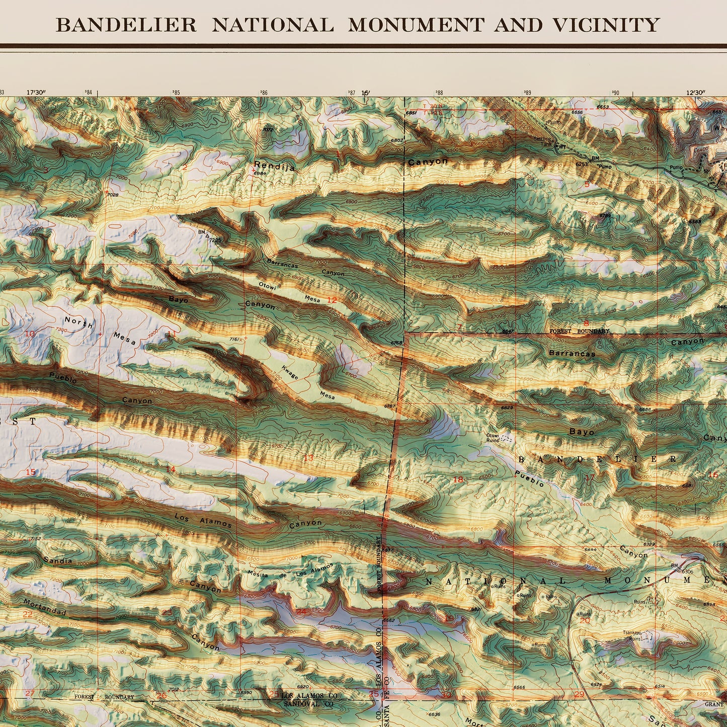Bandelier 1953 Shaded Relief Map