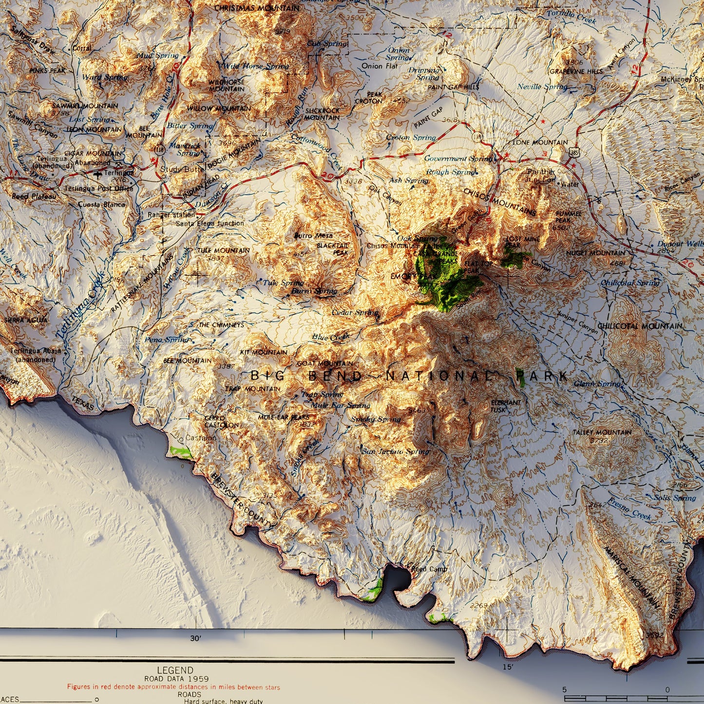 Big Bend 1965 Shaded Relief Map