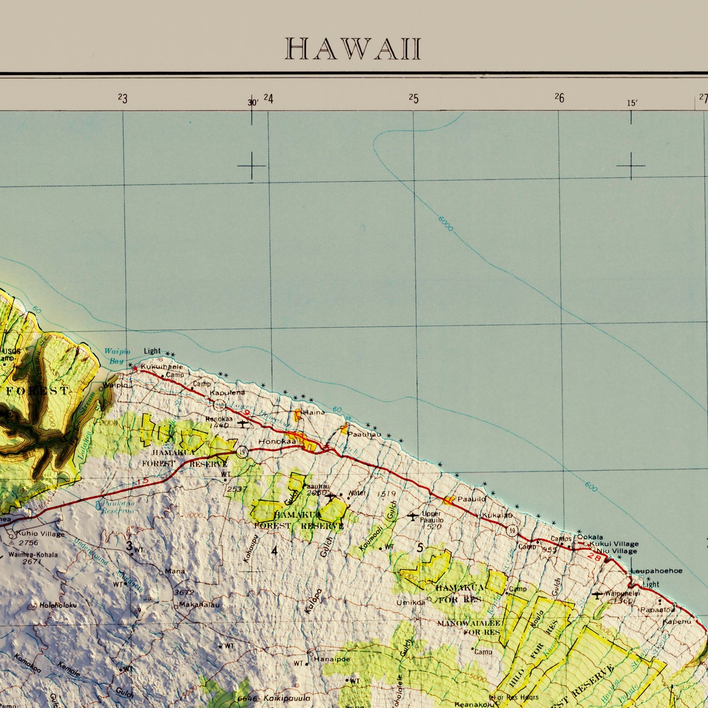 Big Island, Hawaii 1975 Shaded Relief Map
