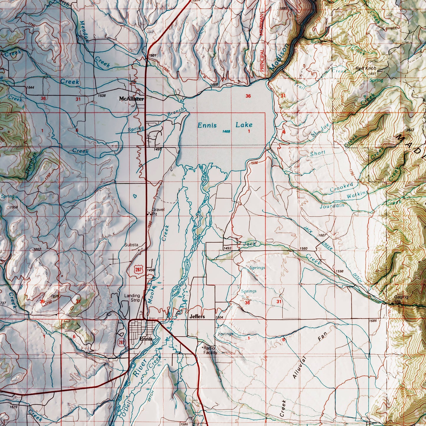 Big Sky, Montana 1989 Shaded Relief Map