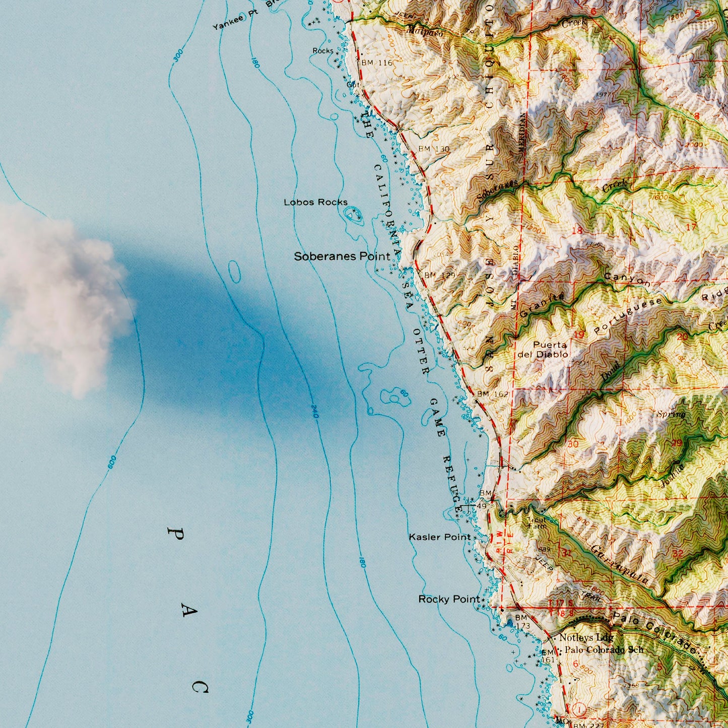 Big Sur 1956 Shaded Relief Map