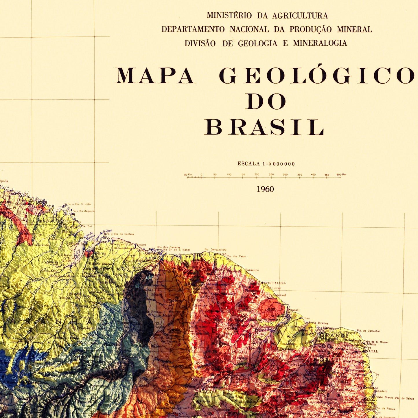 Brazil 1960 Shaded Relief Map