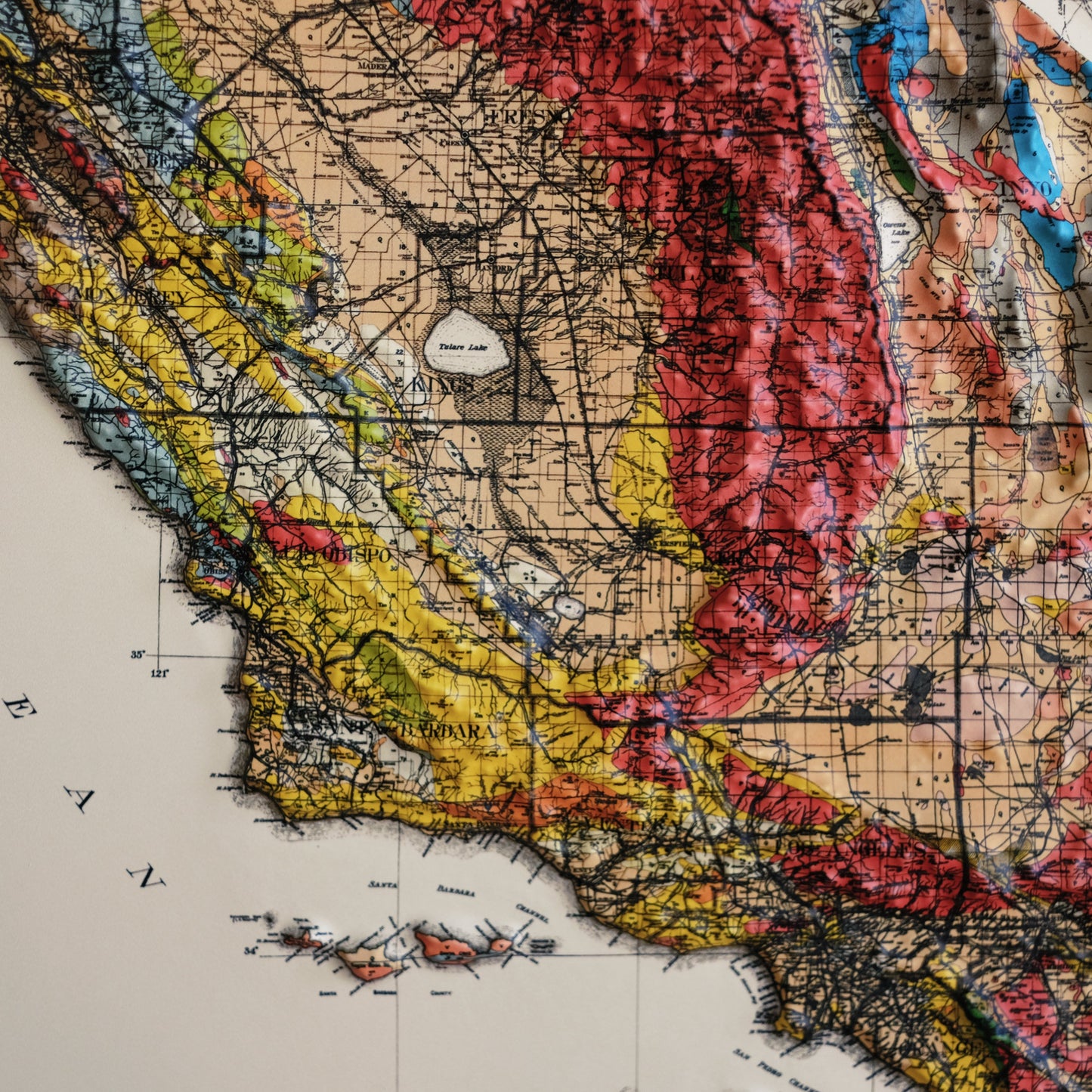 California 1916 3D Raised Relief Map