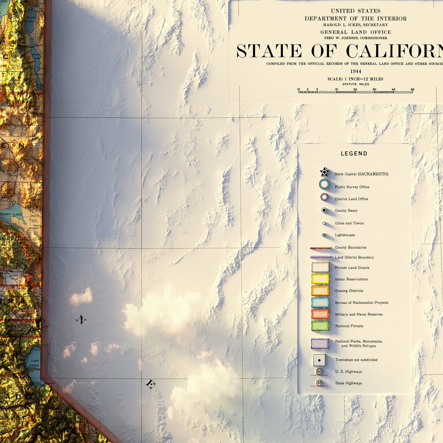 California 1944 Shaded Relief Map