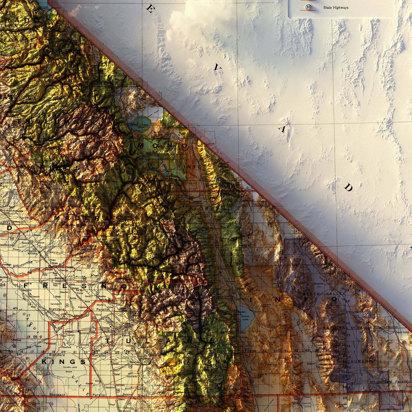 California 1944 Shaded Relief Map