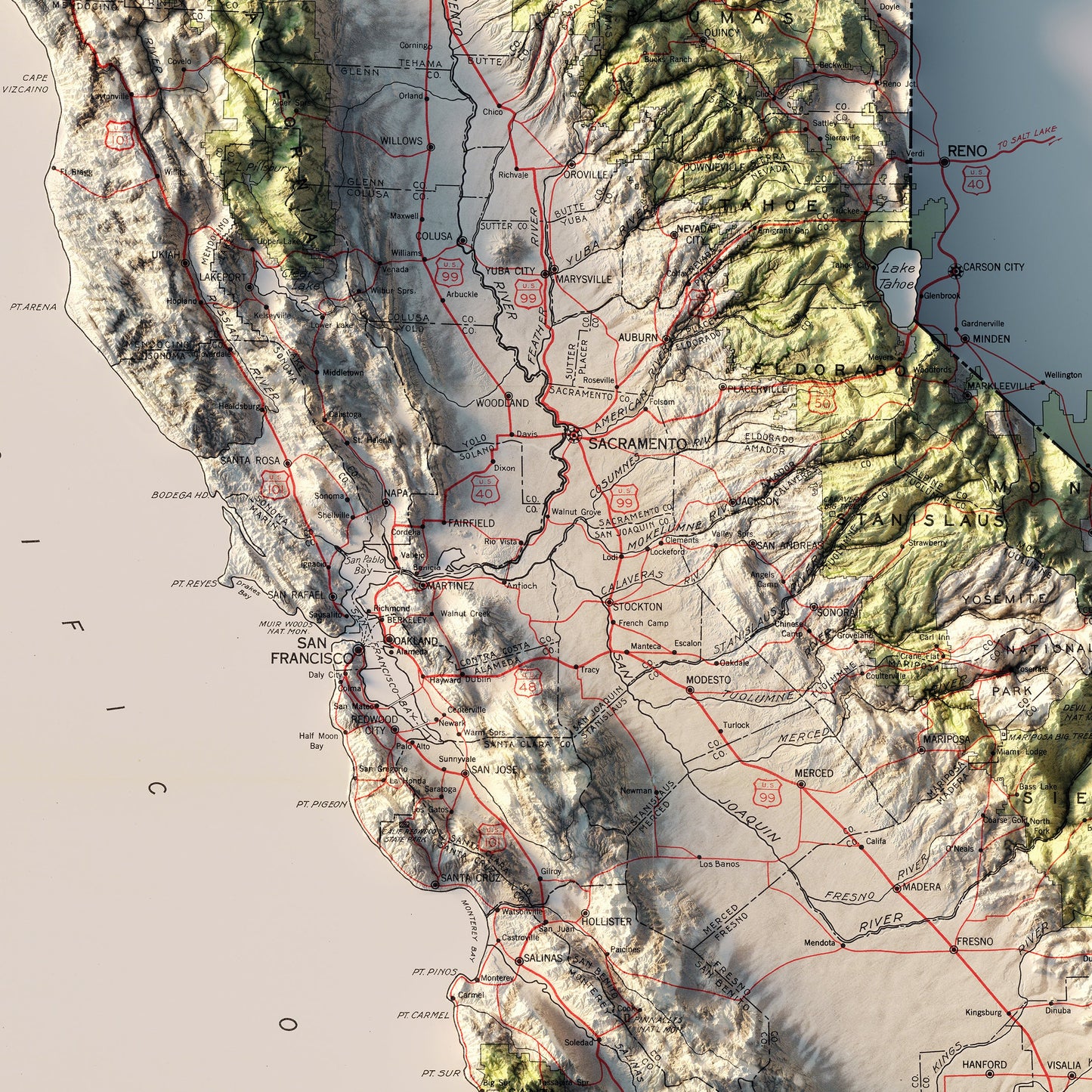 California 1931 National Forests Shaded Relief Map