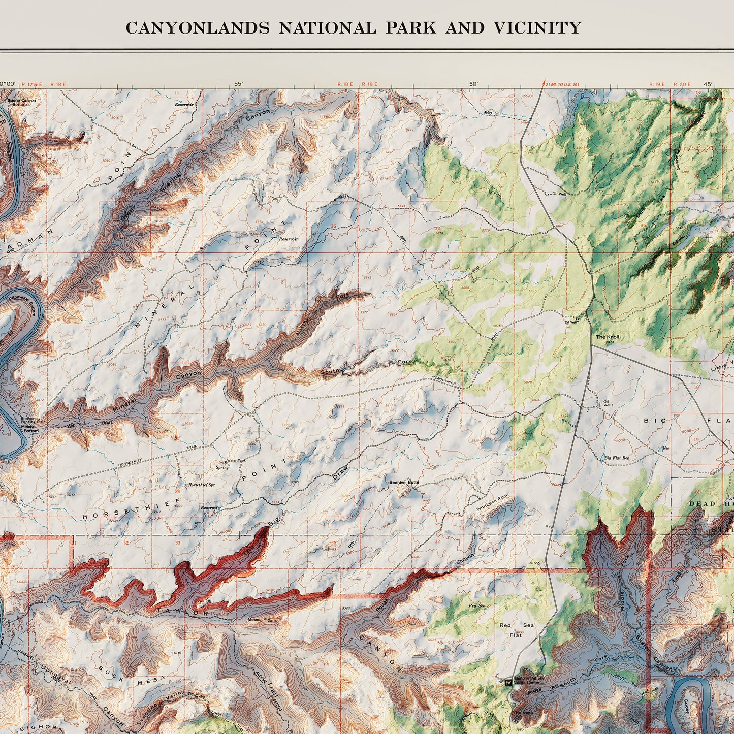 Canyonlands National Park 1968 Shaded Relief Map