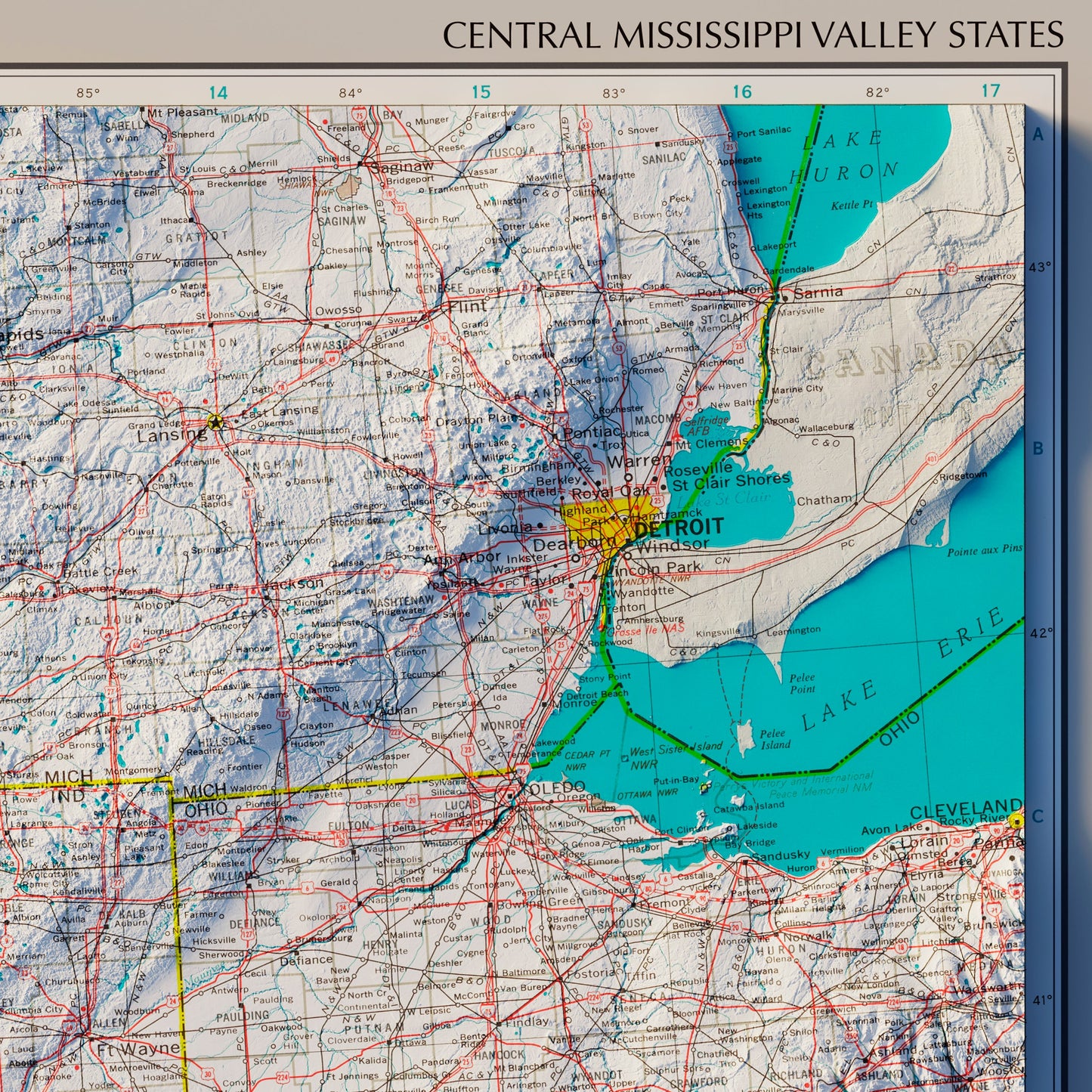 Central Mississippi Valley States 1970 Shaded Relief Map