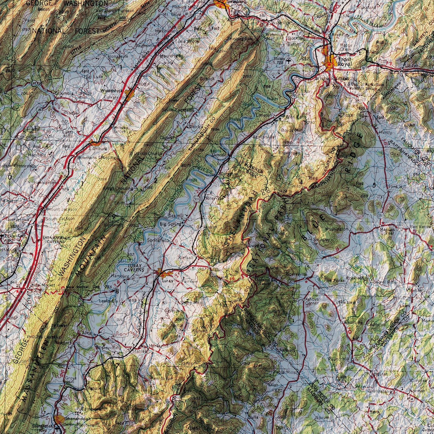 Charlottesville, VA 1965 Shaded Relief Map