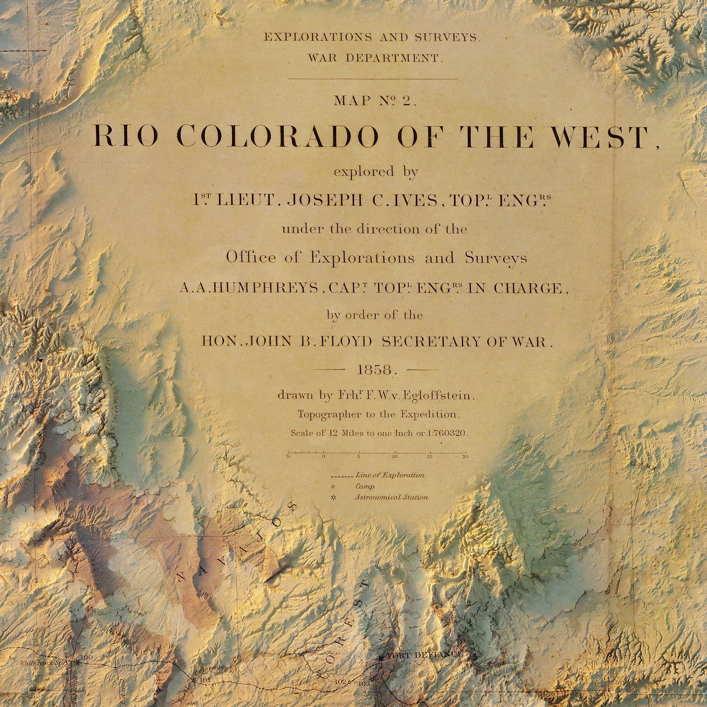 Colorado River 1858 Shaded Relief Map