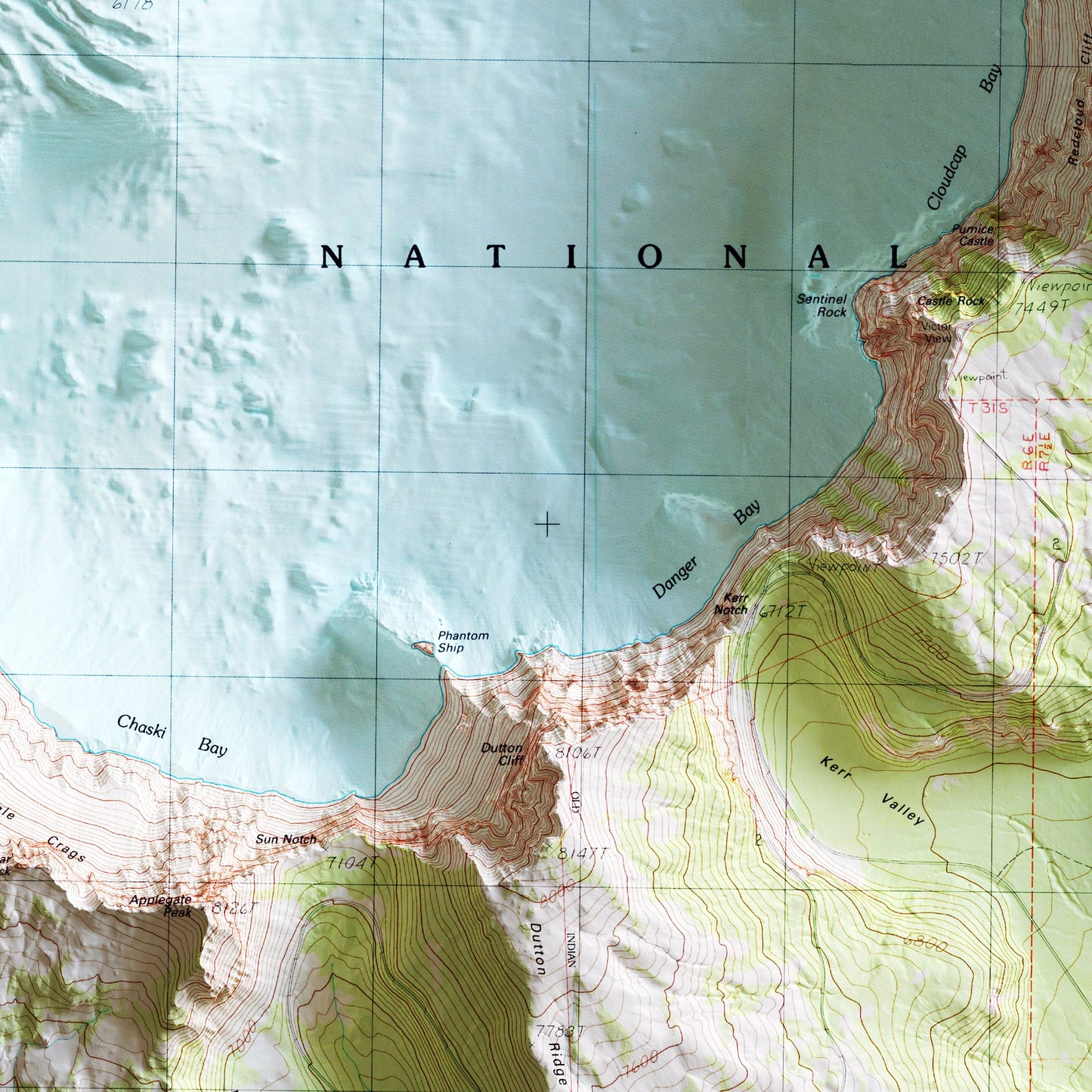 Crater Lake 1985 Shaded Relief Map