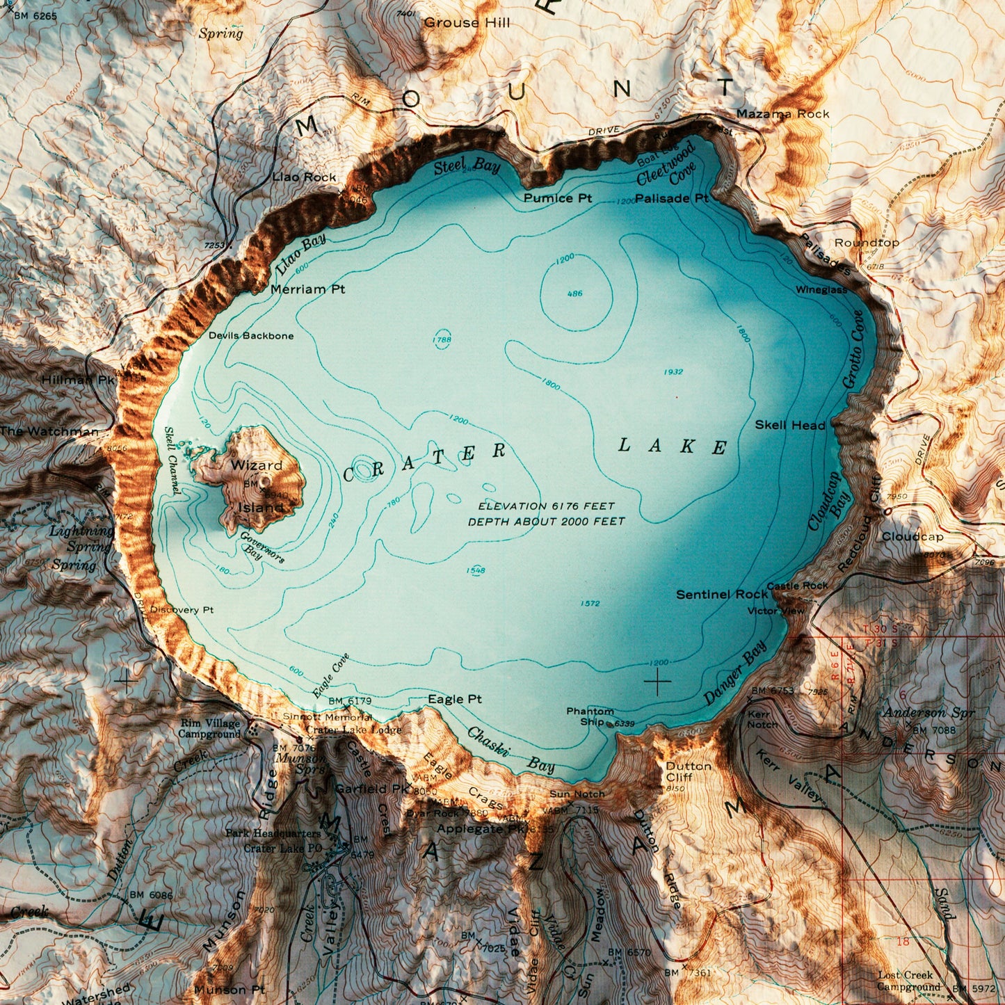 Crater Lake 1956 Shaded Relief Map