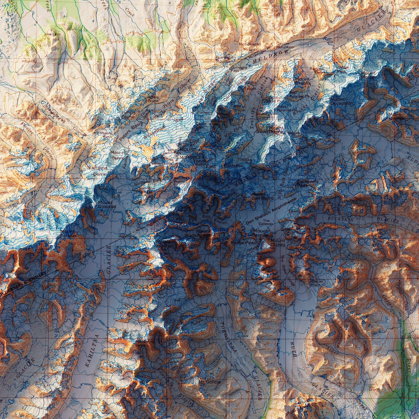Denali National Park 1986 Shaded Relief Map